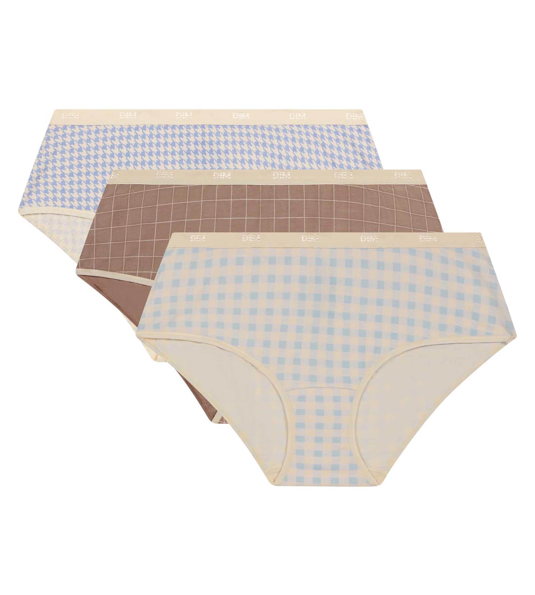 DIM 3er-Pack Damen-Boxershorts mit Vichykaro-Muster Blau Beige Les Pockets