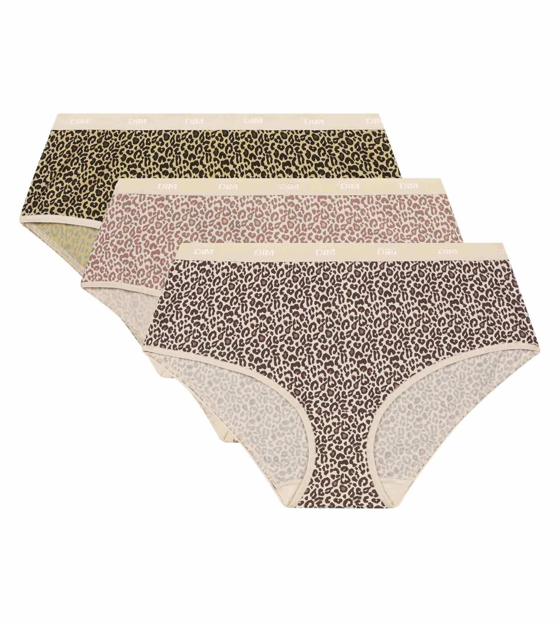 DIM 3er-Set Boxershorts für Frauen mit Leopardenmuster Schwarz Beige Les Pockets
