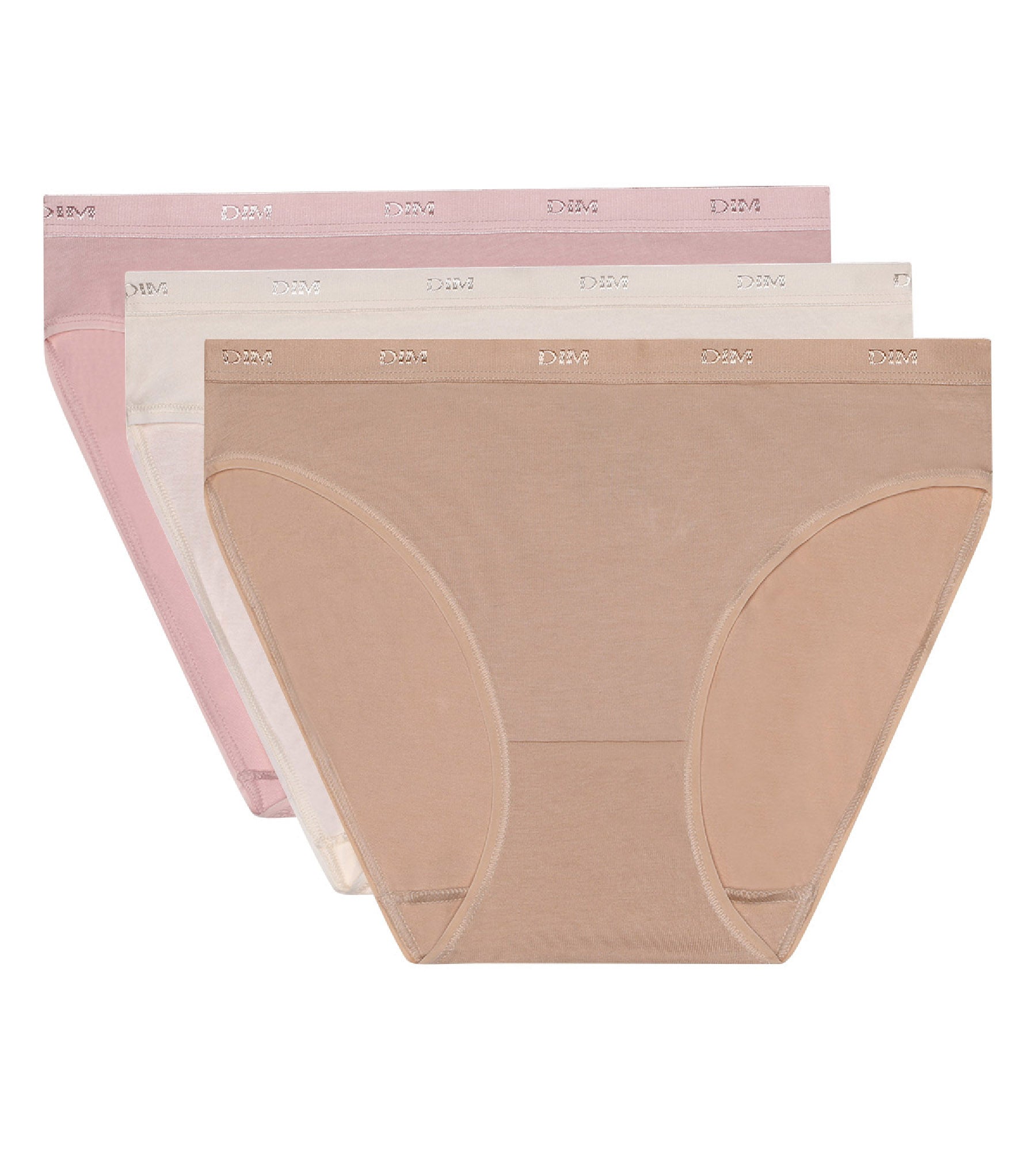 DIM 3er-Pack Slips rosa/hautfarben/perlmutt aus Stretch-Baumwolle – Pockets EcoDIM