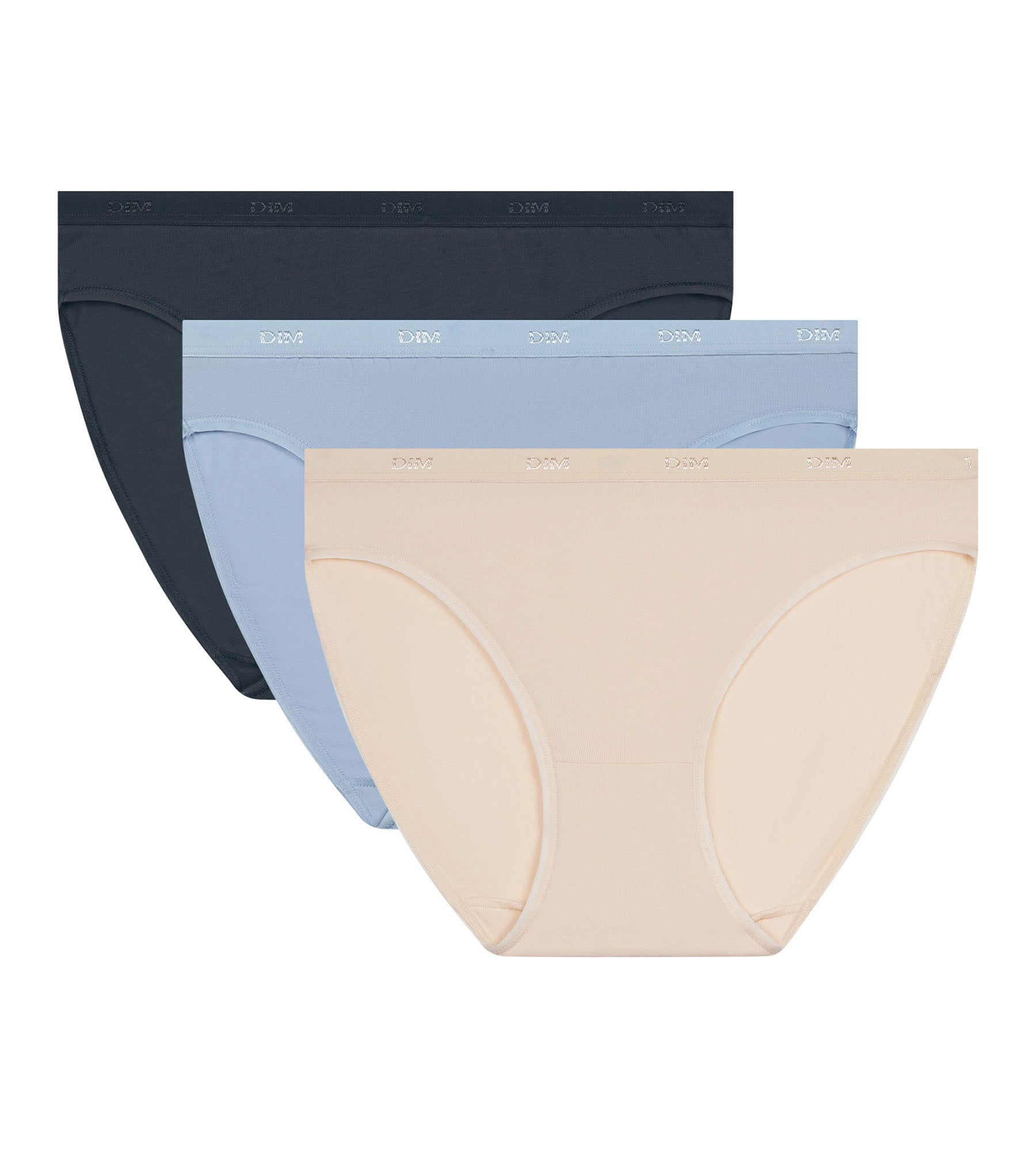 DIM 3er-Pack blaue/beige/graue Slips aus Stretch-Baumwolle – Les Pockets EcoDIM