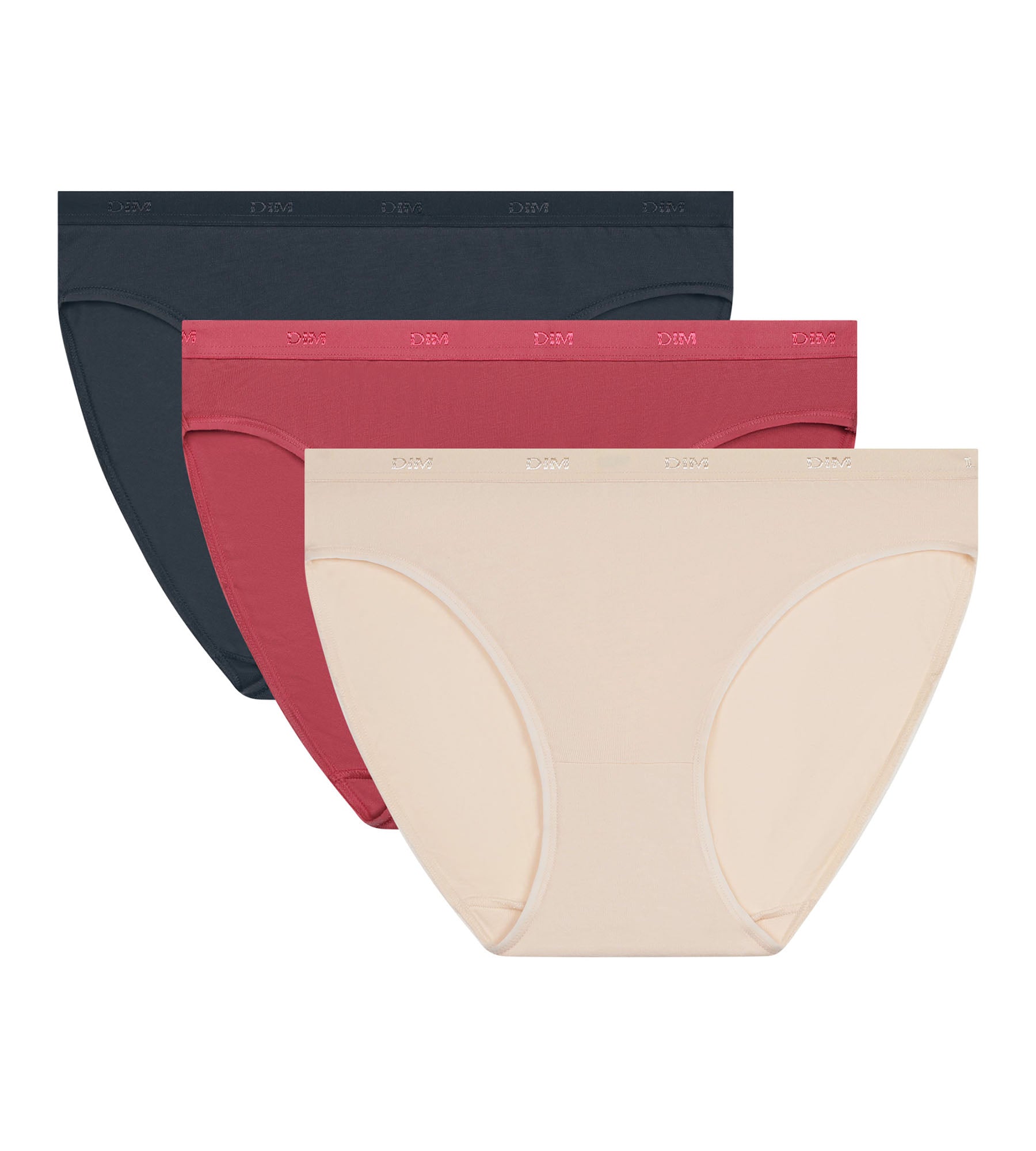 DIM 3er-Pack beige/rosa/graue Slips aus Stretch-Baumwolle – Les Pockets EcoDIM