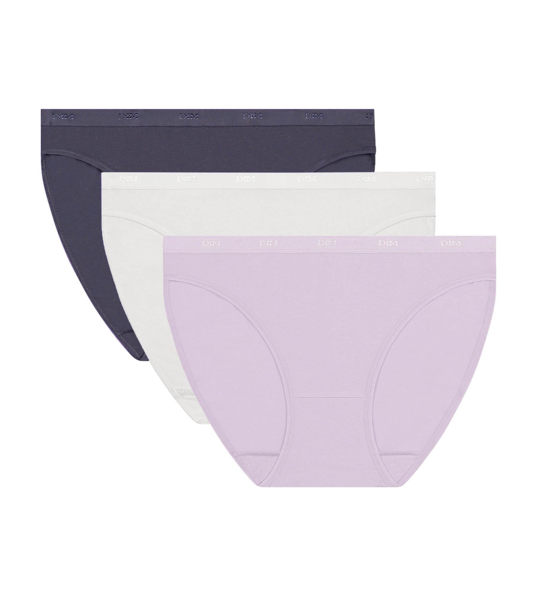 DIM 3er-Pack Slips aus Stretch Baumwolle in Lila/Weiß/Blau – Pockets Ecodim