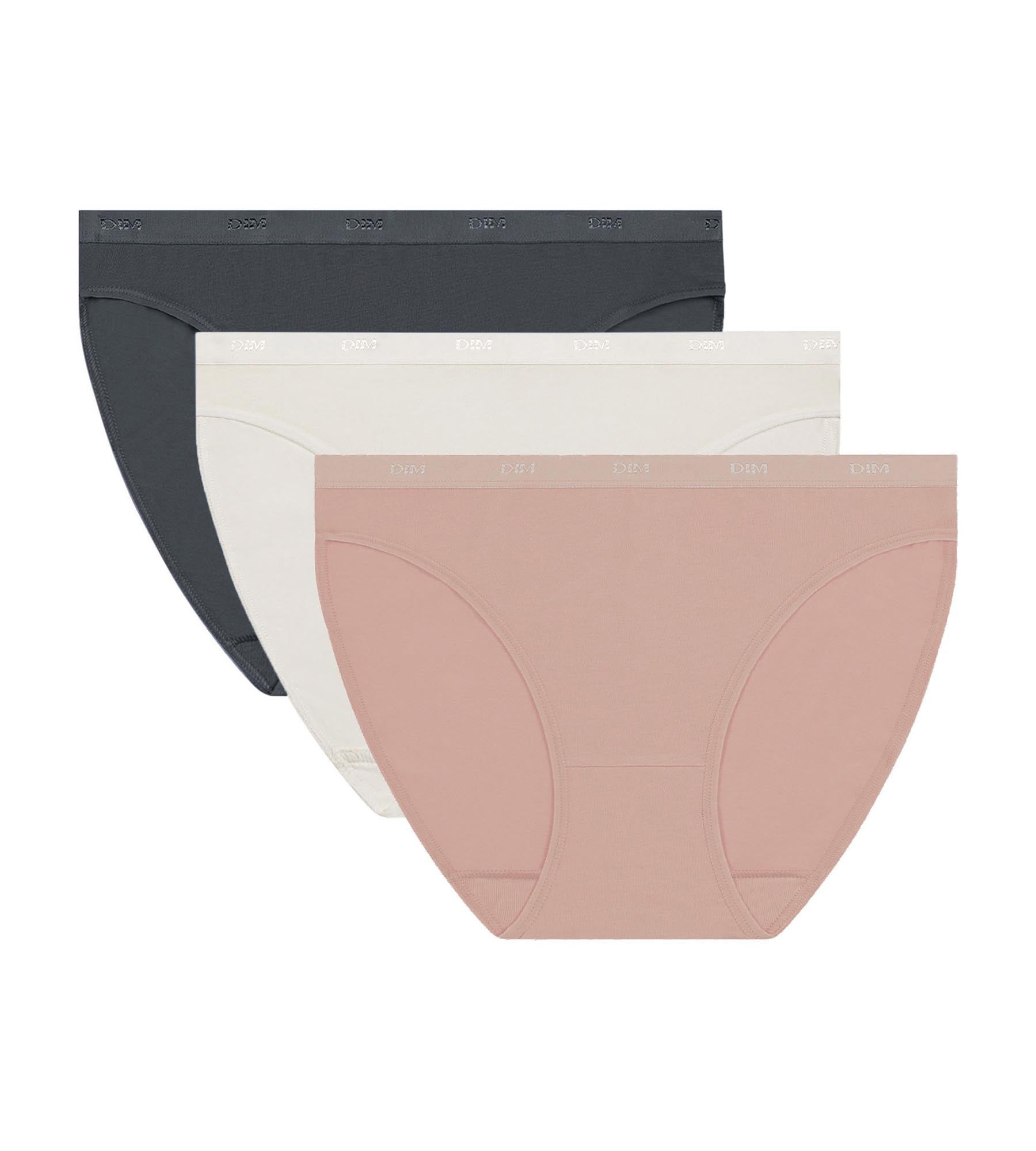 DIM 3er-Pack Slips aus Stretch Baumwolle in Grau/Rosa/Weiß – Pockets Ecodim