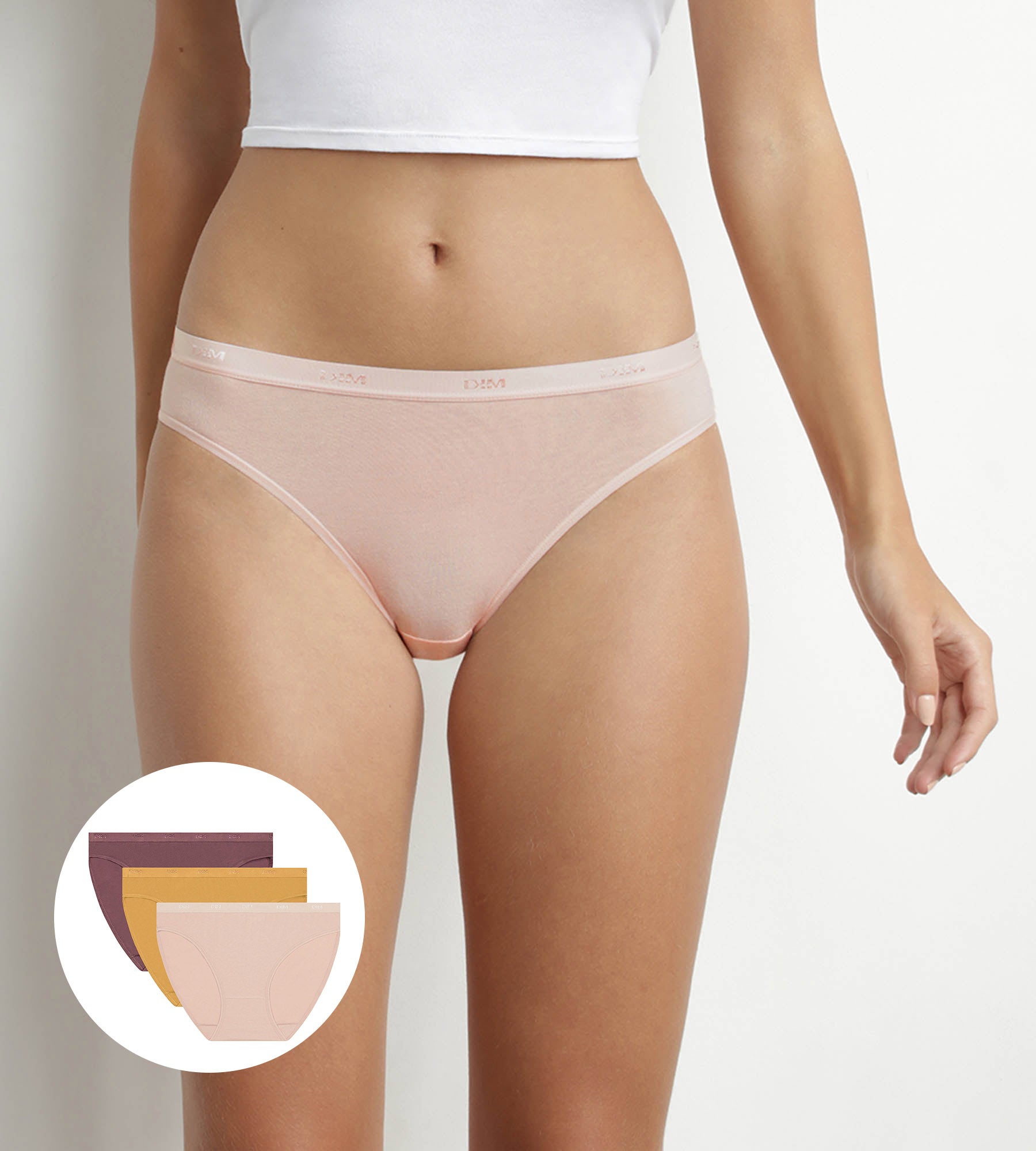 DIM 3er-Pack Damen-Slips aus Stretch-Baumwolle in Gelb/Nude/Braun – Pockets Ecodim