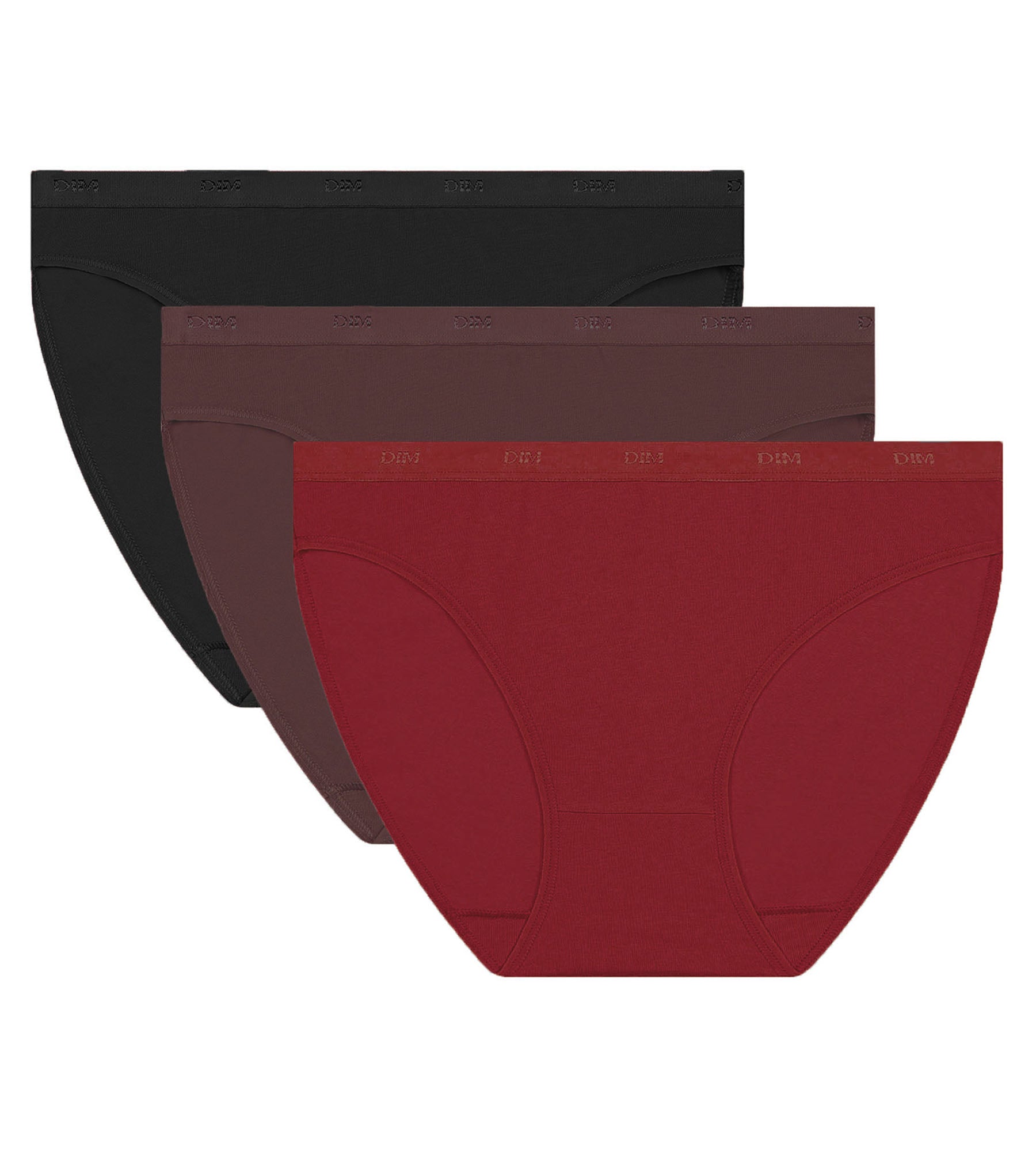 DIM 3er-Pack Damen-Slips Cacao, Rot, Schwarz Les Pockets Ecodim