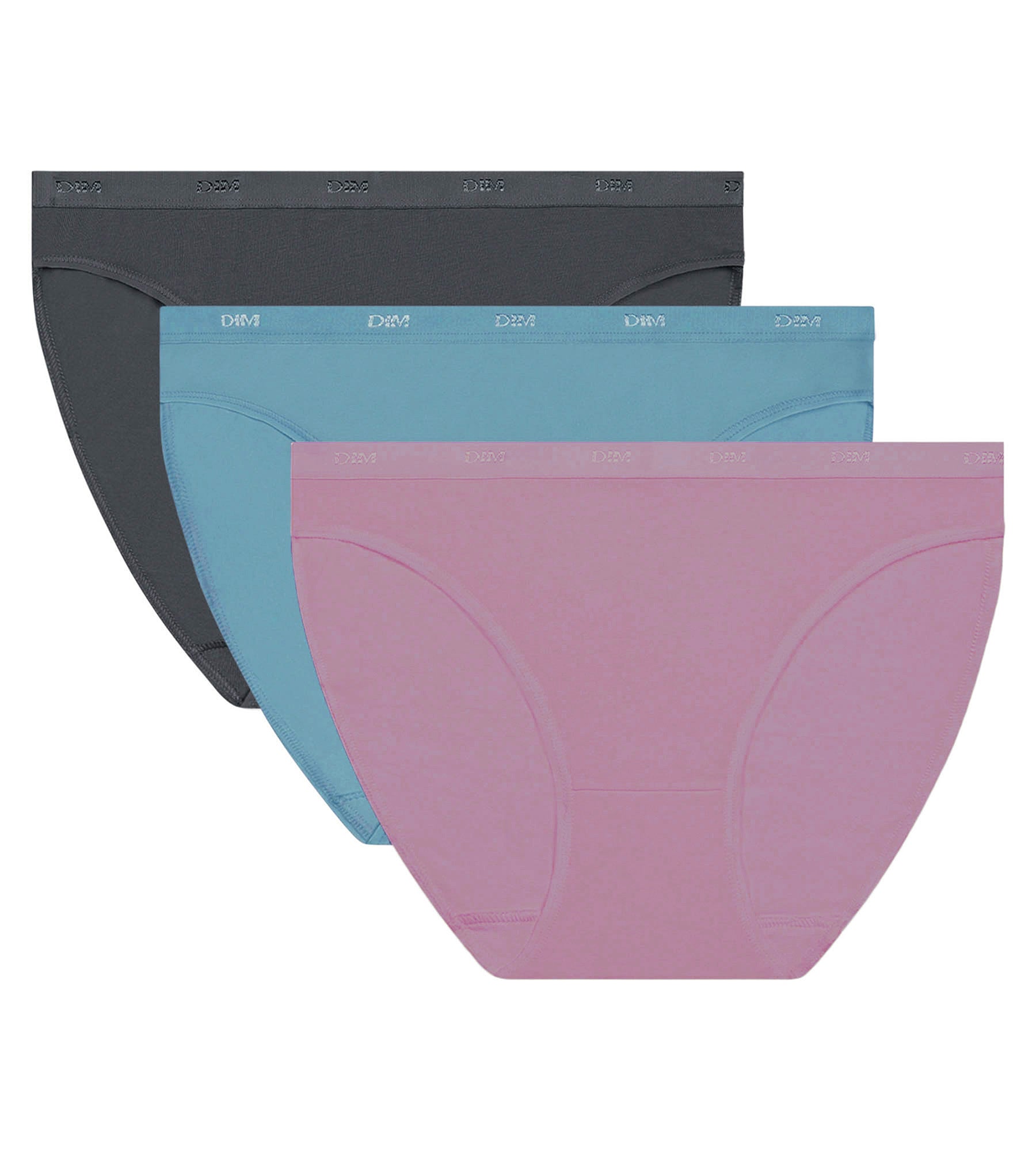 DIM 3er-Pack Damen-Slips Blau, Violett, Grau Les Pockets Ecodim