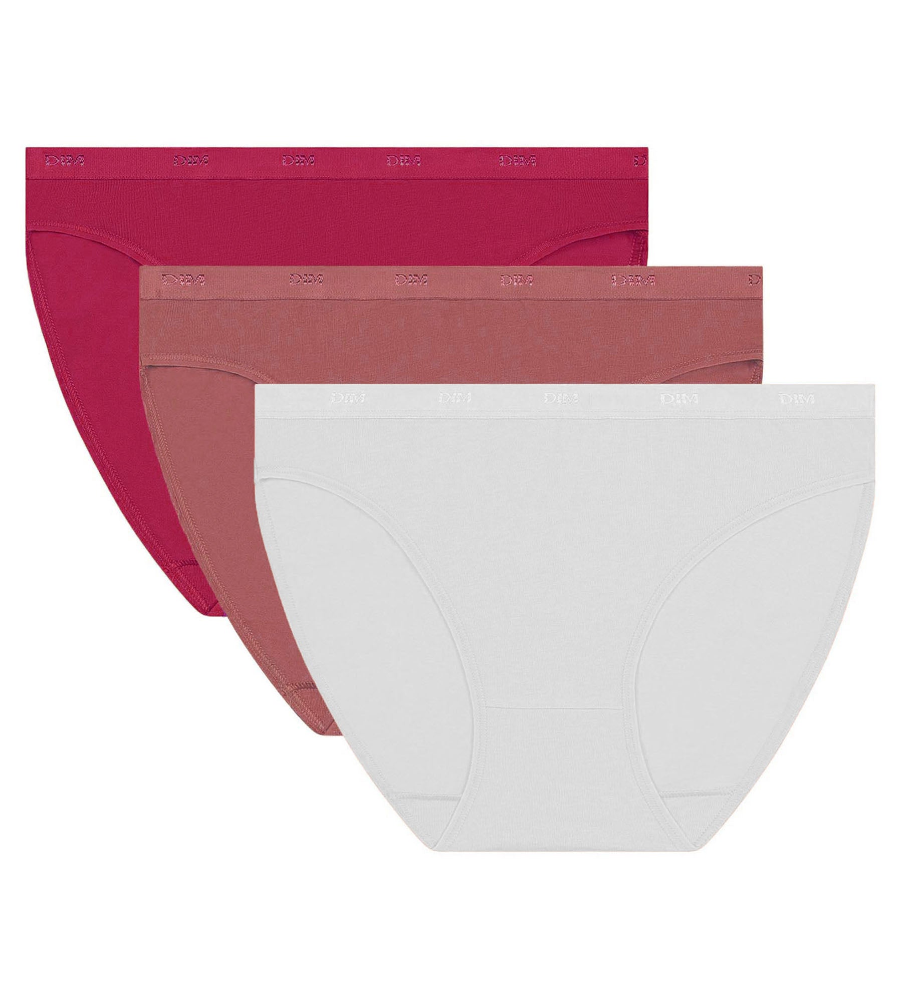 DIM 3er-Pack Damen-Slips Rot, Rosa, Weiß Les Pockets Ecodim