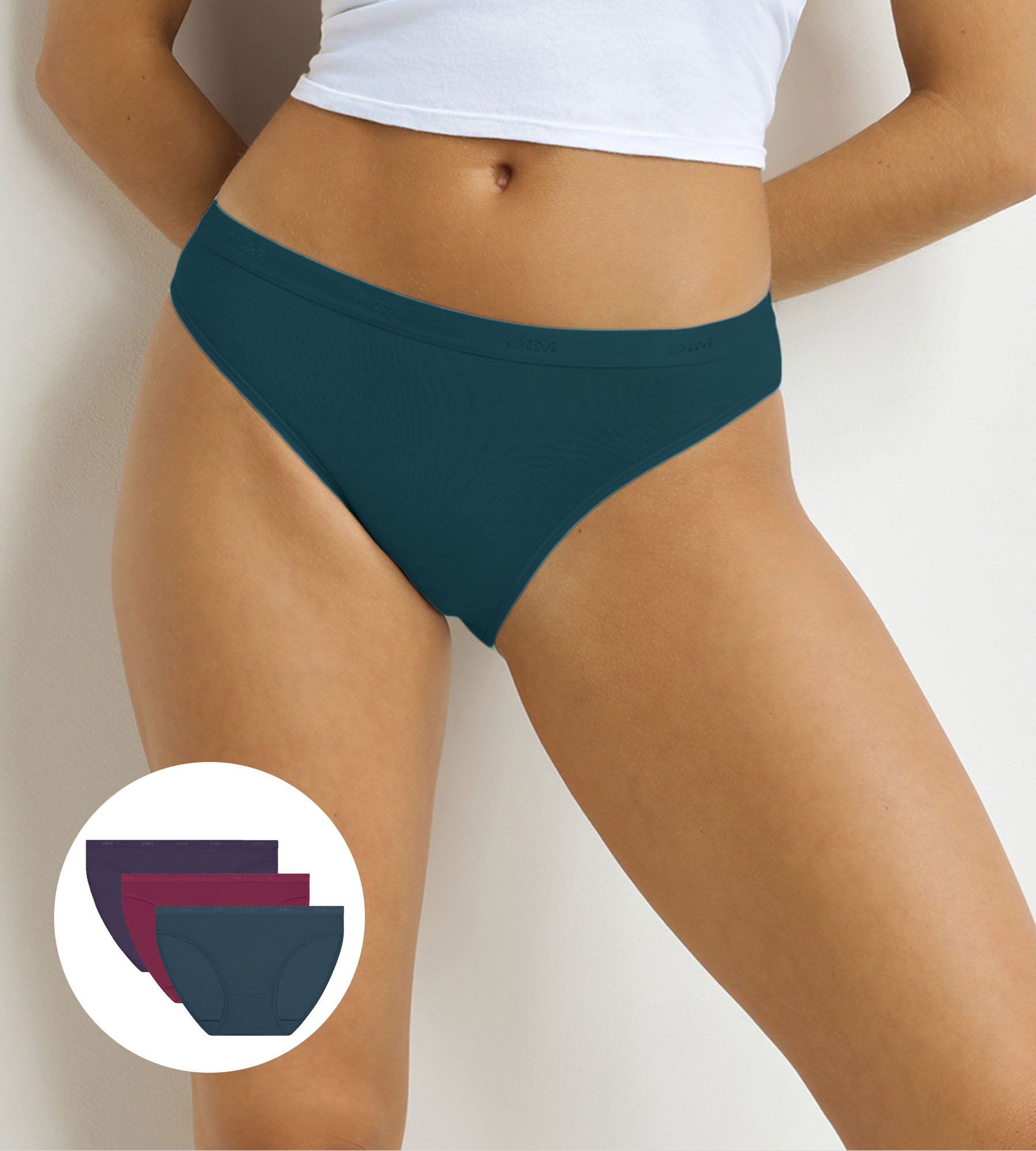 DIM 3er-Pack Damen-Slips Violett, Rot, Grün Les Pockets Ecodim