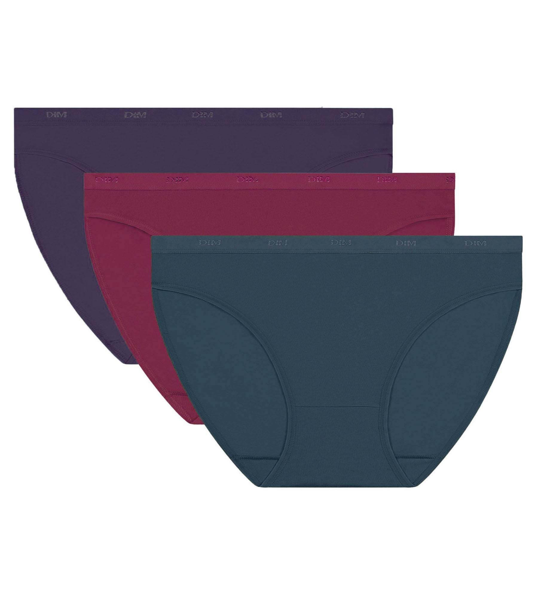 DIM 3er-Pack Damen-Slips Violett, Rot, Grün Les Pockets Ecodim