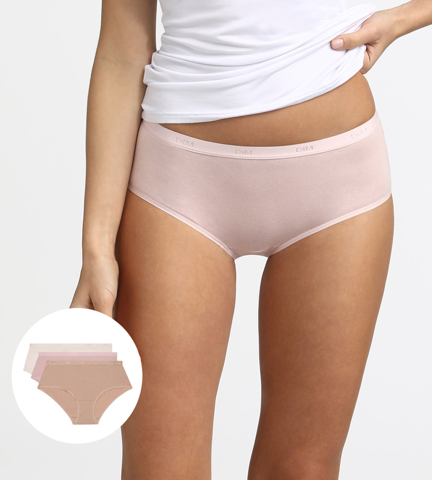 DIM 3er-Pack Hipster rosa/hautfarben/perlmutt aus Stretch-Baumwolle – Pockets EcoDIM