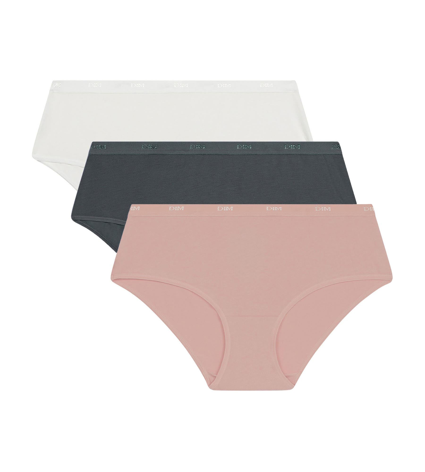 DIM 3er-Pack Hipster aus Stretch Baumwolle in Grau/Rosa – Pockets Ecodim