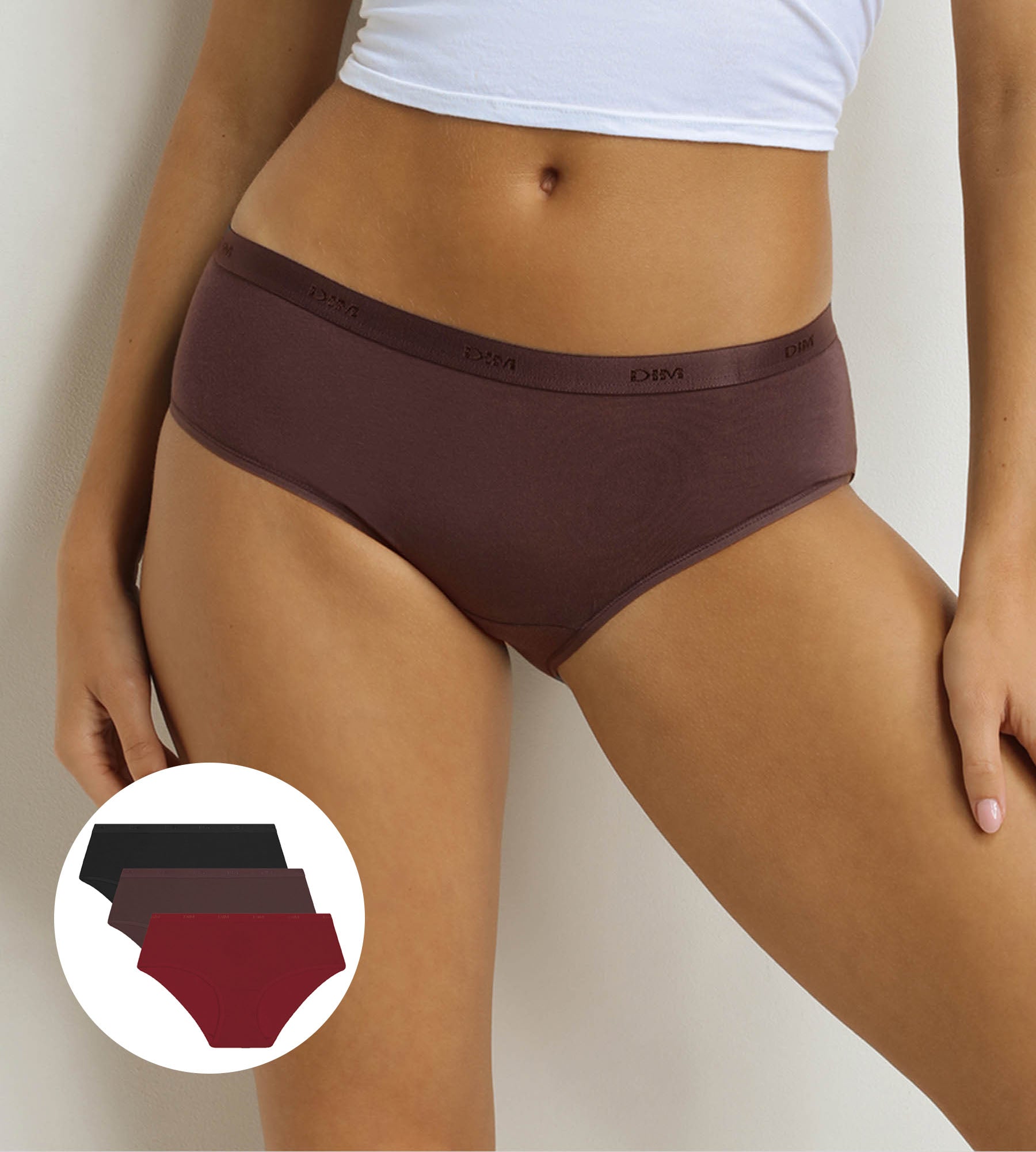 DIM 3er-Pack Damen-Boxershorts Cacao, Rot, Schwarz Les Pockets Ecodim