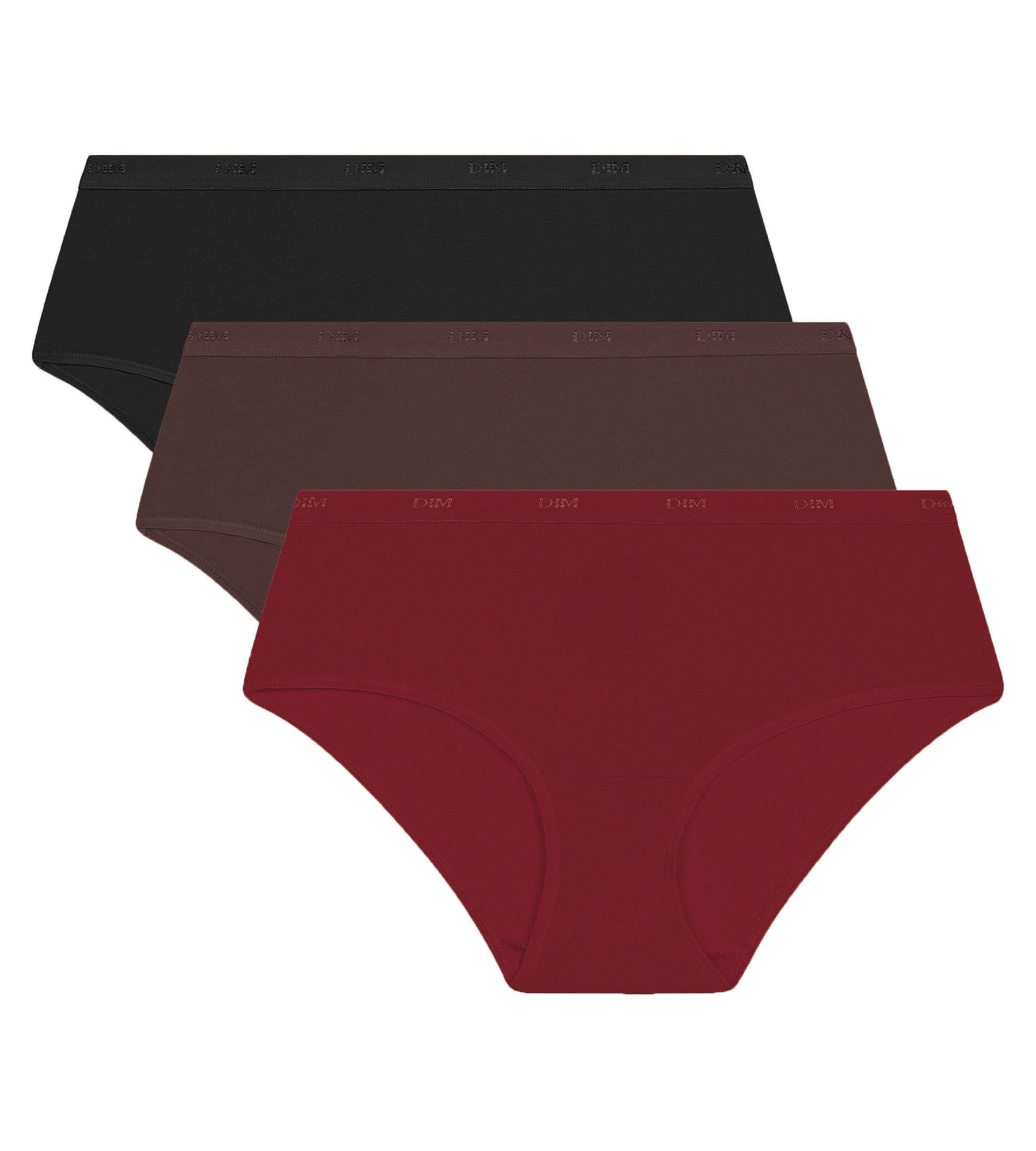 DIM 3er-Pack Damen-Boxershorts Cacao, Rot, Schwarz Les Pockets Ecodim