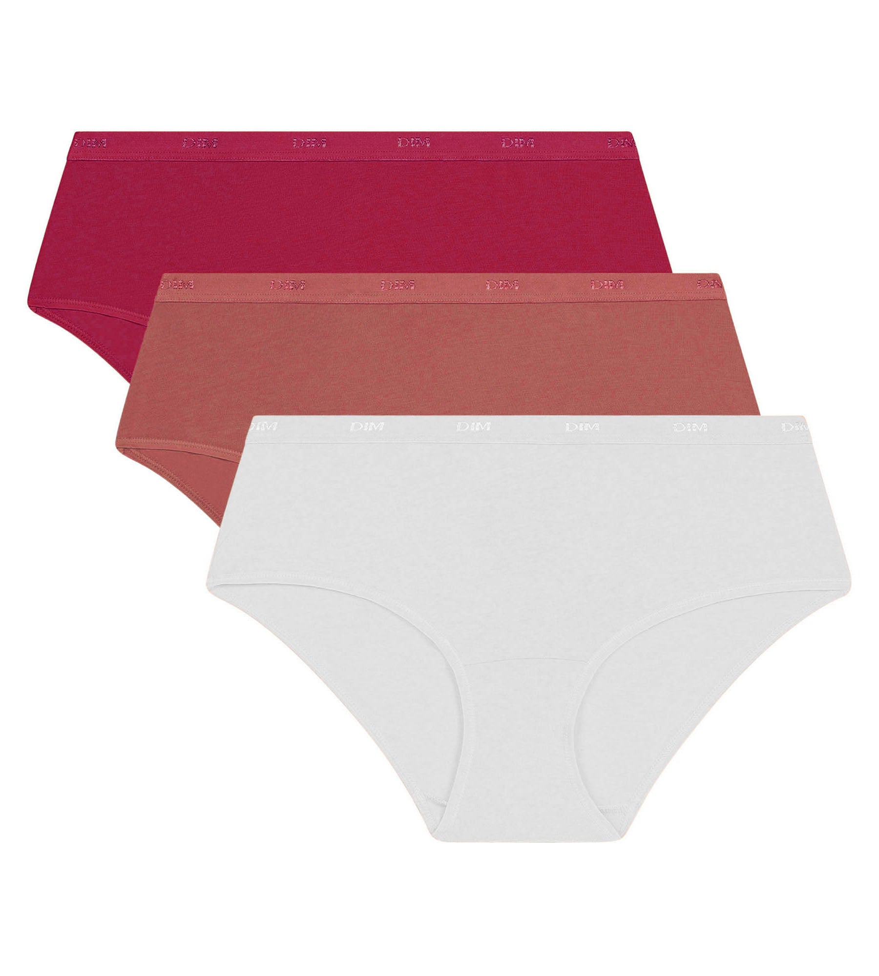 DIM 3er-Pack Damen-Boxershorts Rot, Rosa, Weiß Les Pockets Ecodim