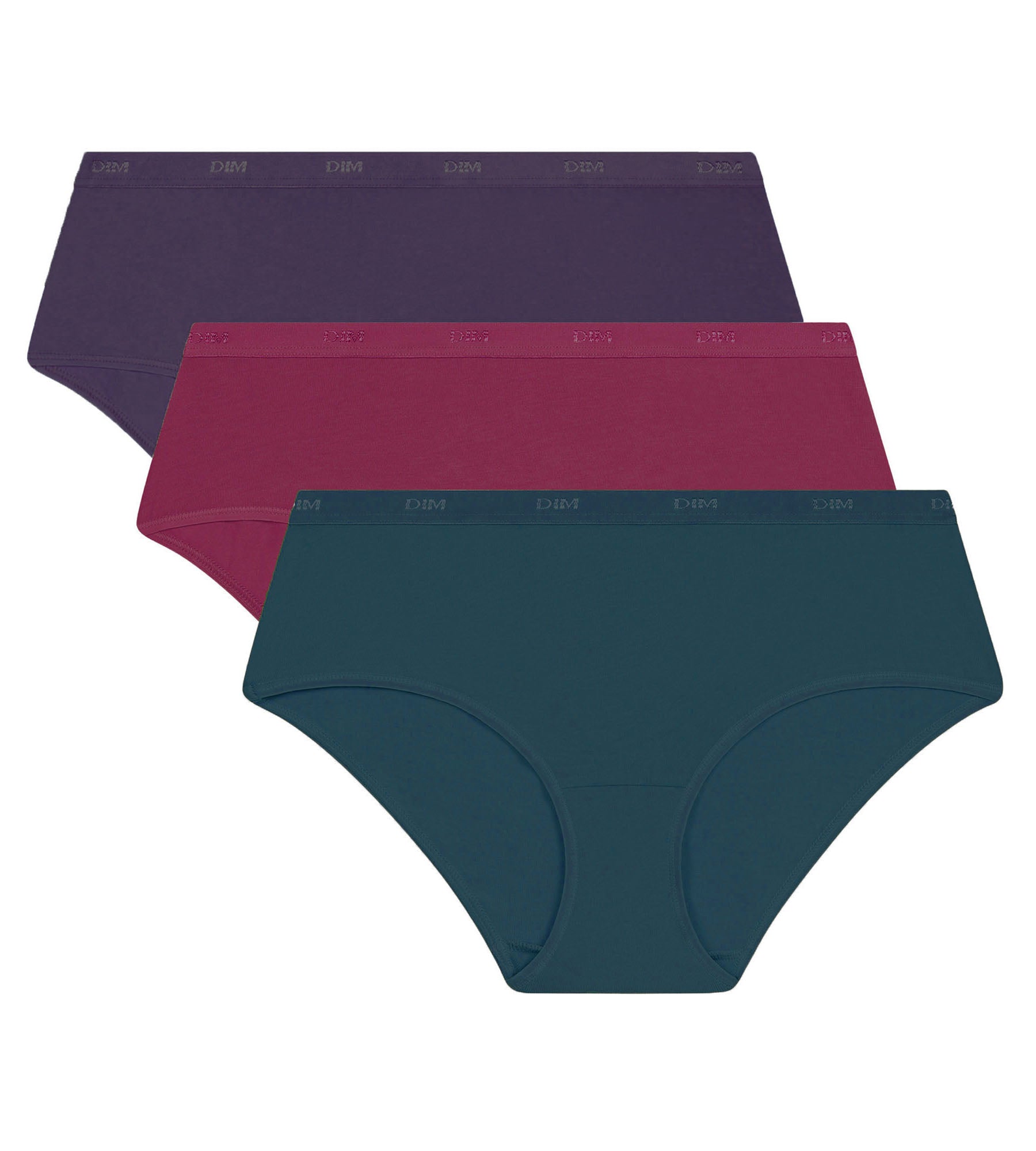 DIM 3er-Pack Boxershorts für Frauen Violett, Rot, Grün Les Pockets Ecodim