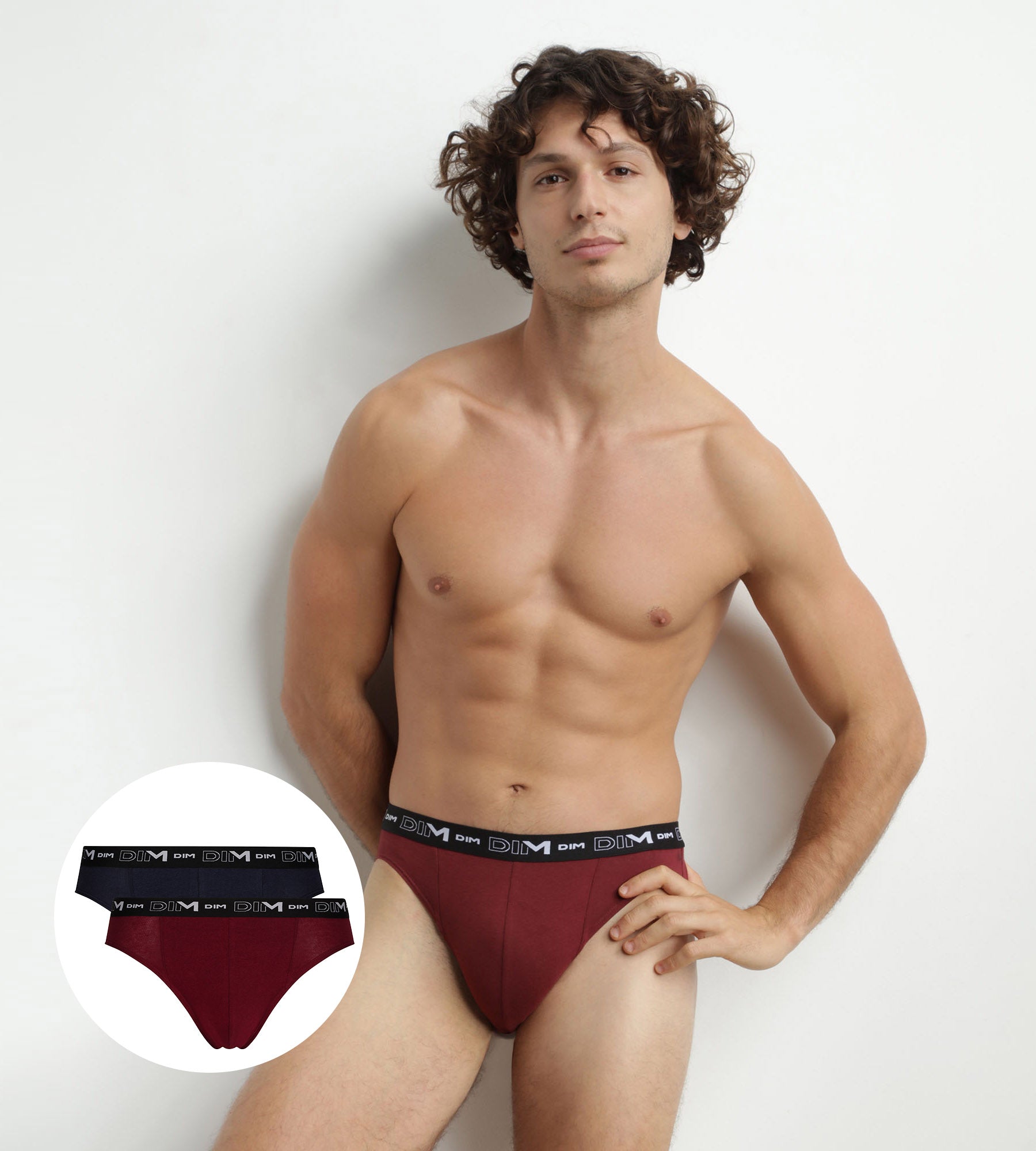 DIM 2er-Pack Herren-Slips Blau/Rot mit Kontrastgürtel aus Stretch-Baumwolle