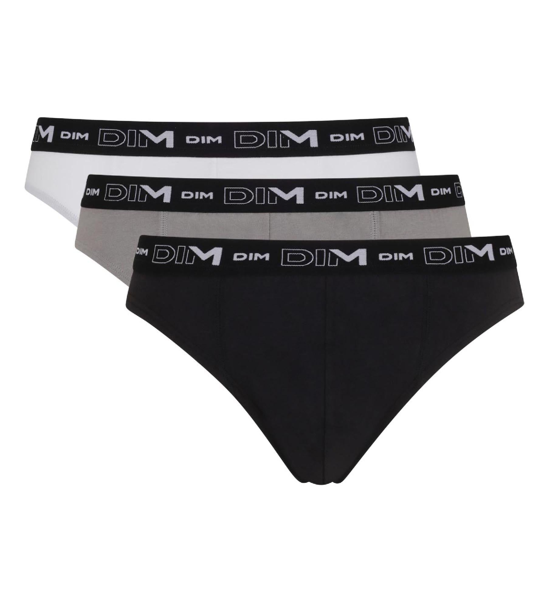 DIM 3er-Pack Slips aus Stretch-Baumwolle schwarz/grau/weiß