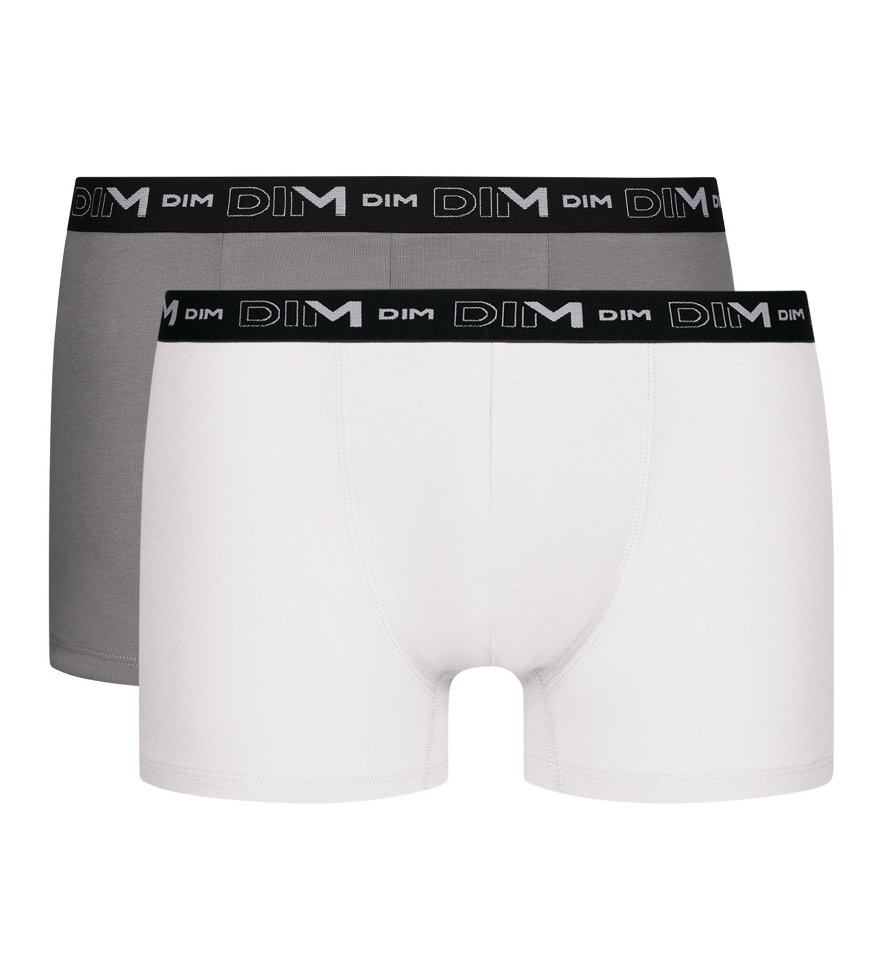 DIM 2er-Pack Herren-Boxershorts Weiß/Grau mit Kontrastgürtel aus Stretch-Baumwolle