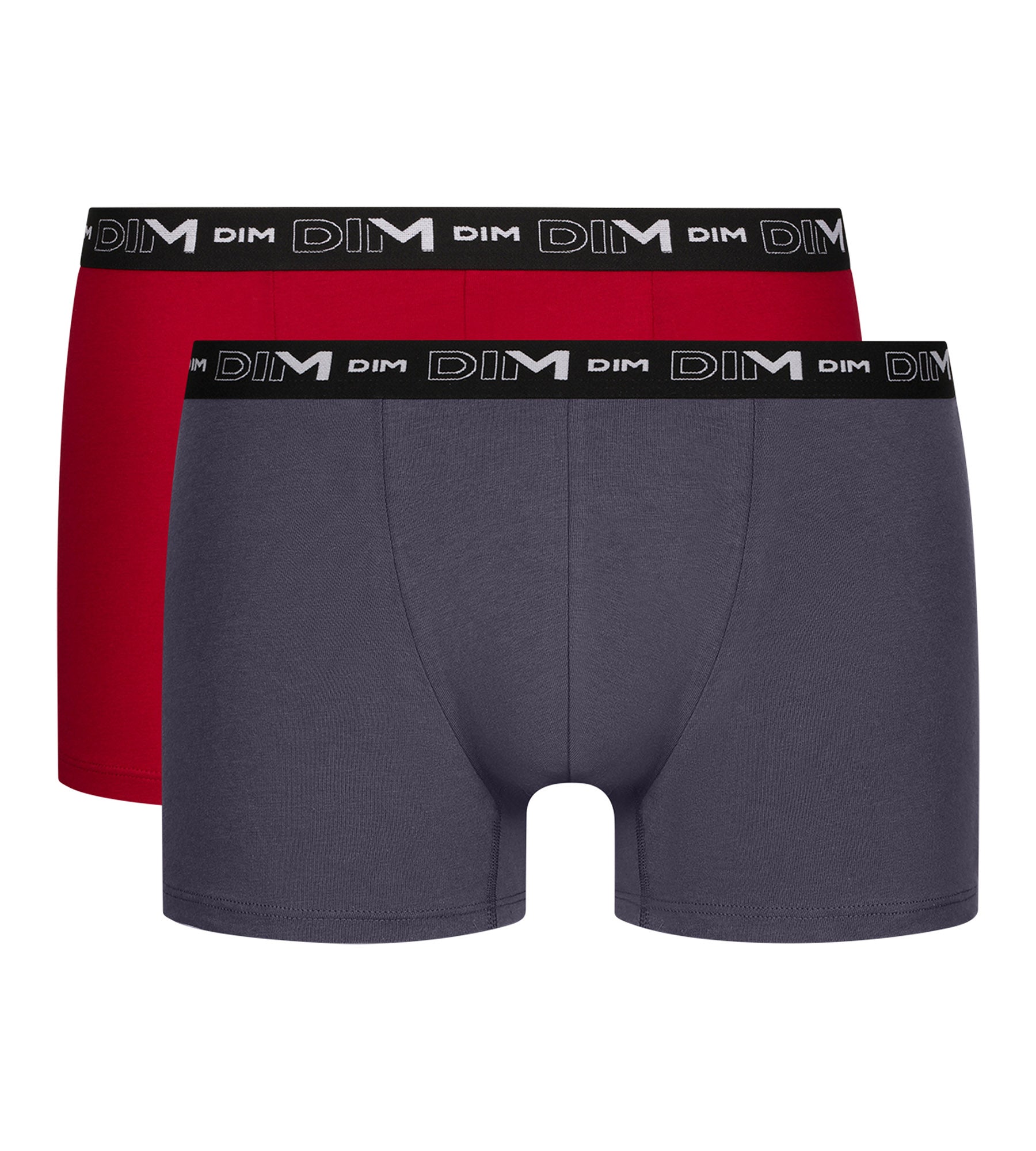 DIM 2er-Pack Herren-Boxershorts Grau/Rot mit Kontrastgürtel aus Stretch-Baumwolle
