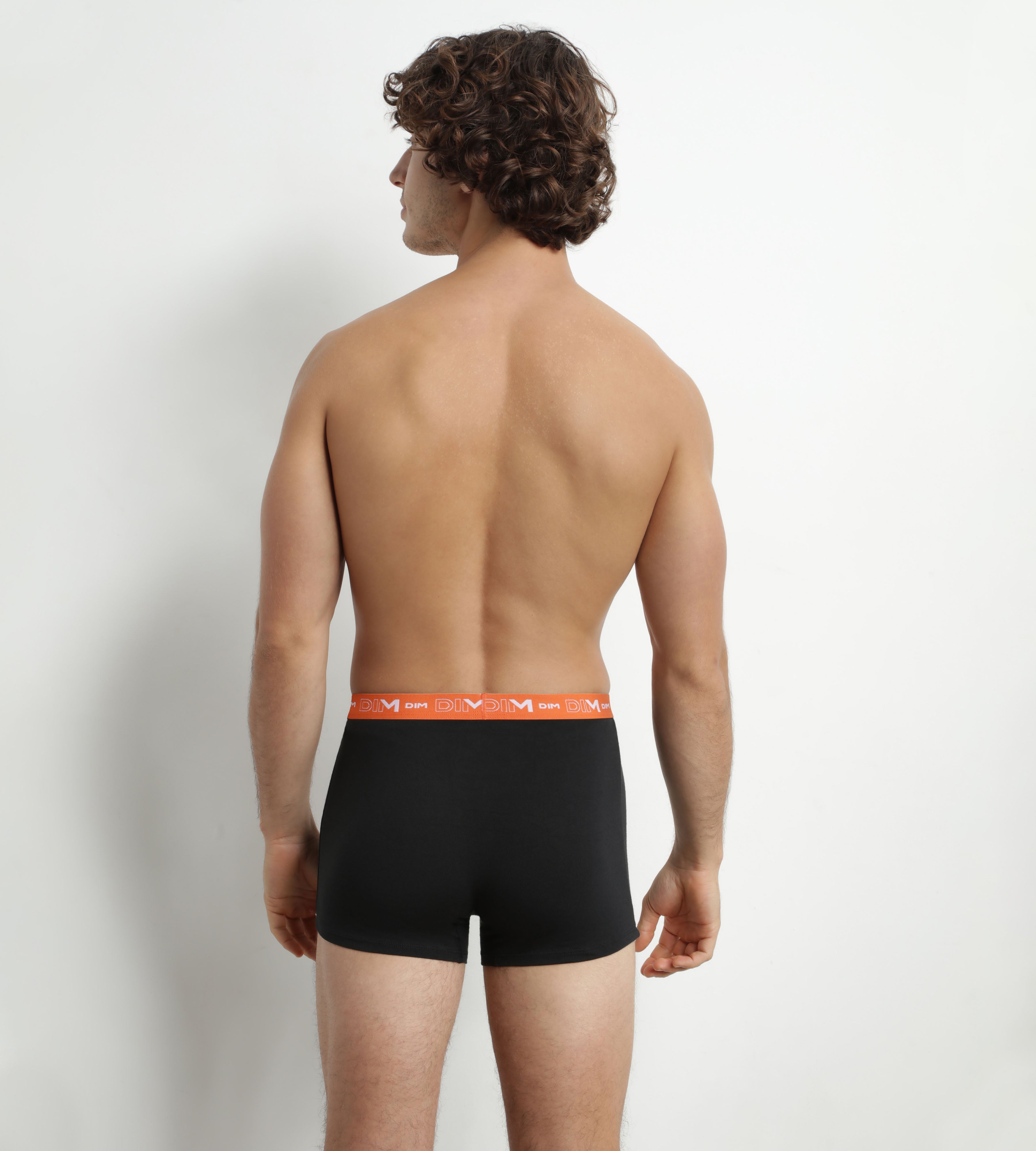 DIM 2er-Pack Herren-Boxershorts Schwarz mit blauem und orangefarbenem Bund aus Stretch-Baumwolle