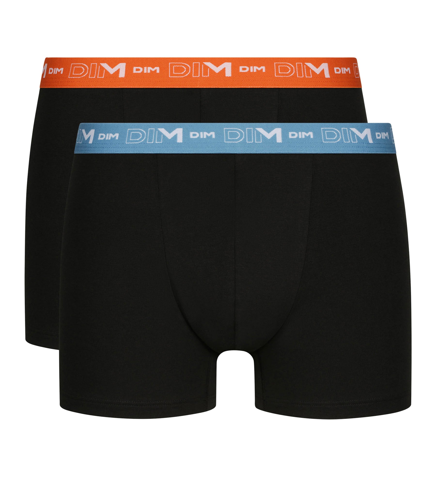 DIM 2er-Pack Herren-Boxershorts Schwarz mit blauem und orangefarbenem Bund aus Stretch-Baumwolle