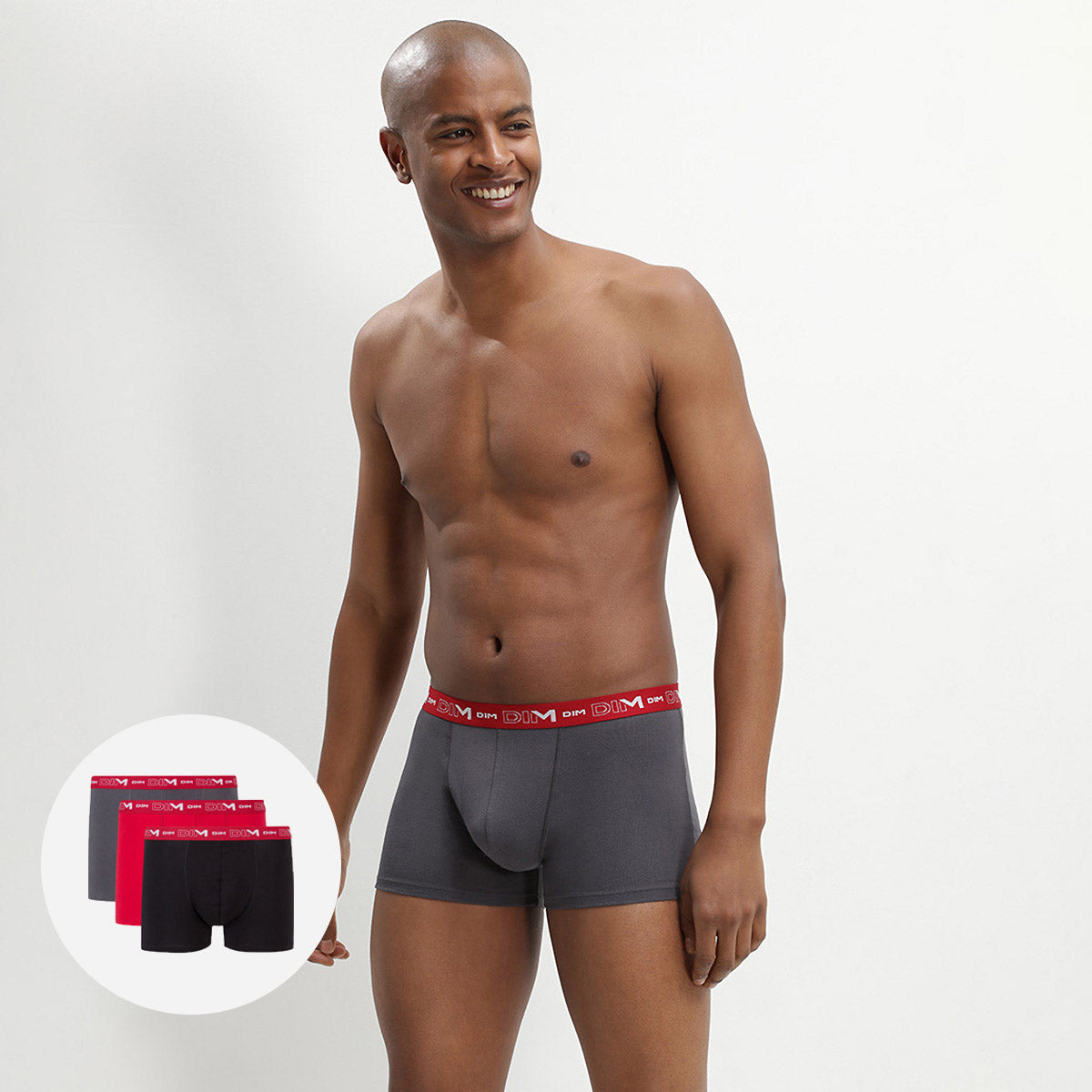 DIM 3er-Pack chilirote/anthrazitgraue/schwarze Boxershorts mit Logobund
