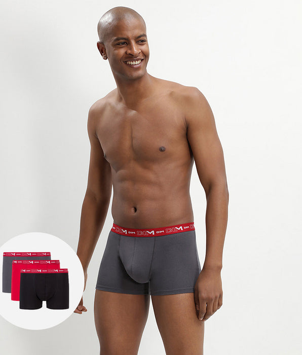 DIM 3er-Pack chilirote/anthrazitgraue/schwarze Boxershorts mit Logobund