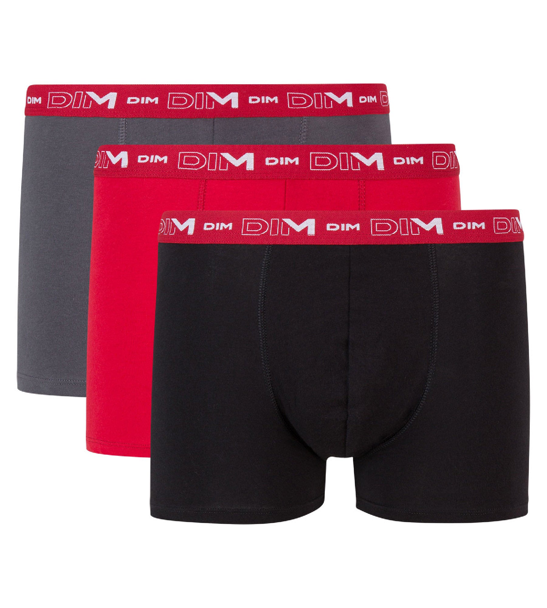 DIM 3er-Pack chilirote/anthrazitgraue/schwarze Boxershorts mit Logobund
