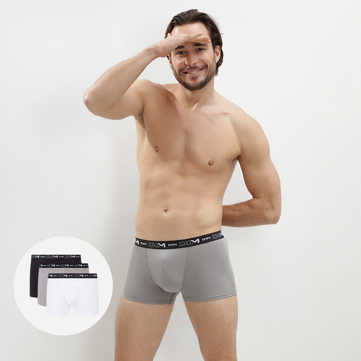 DIM 3er-Pack schwarze/stahlgraue/weiße Boxershorts mit Logobund