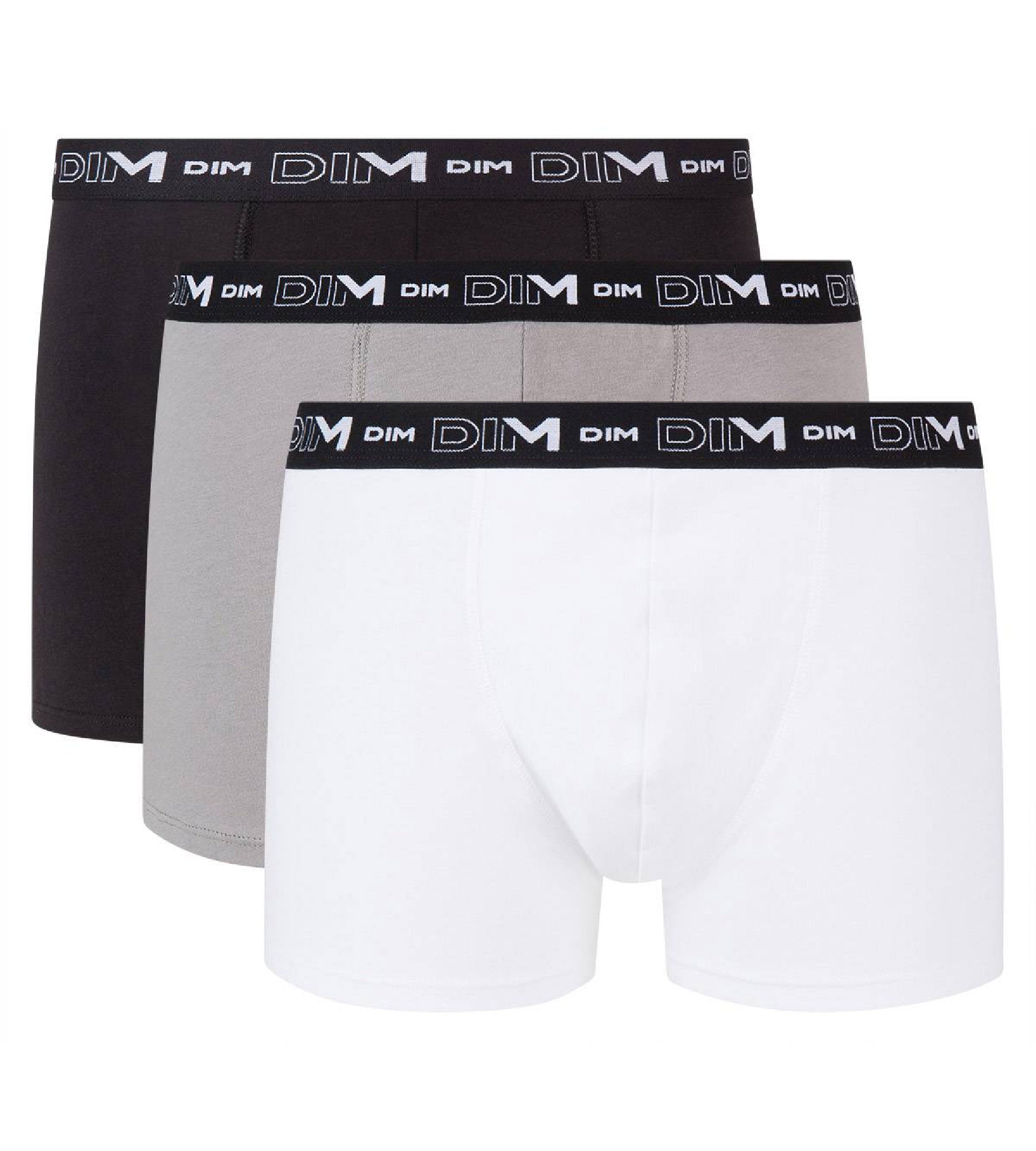 DIM 3er-Pack schwarze/stahlgraue/weiße Boxershorts mit Logobund
