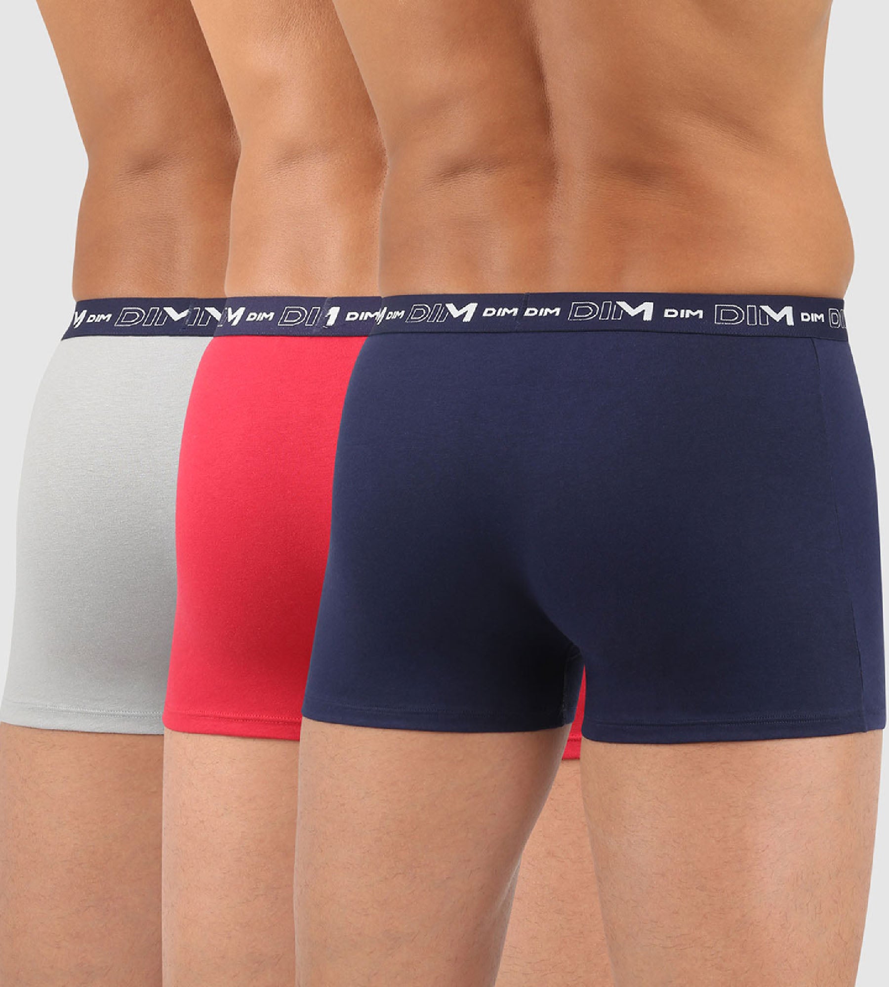 DIM 3er-Pack denimblaue/purpurrote/stahlgraue Boxershorts mit Logobund