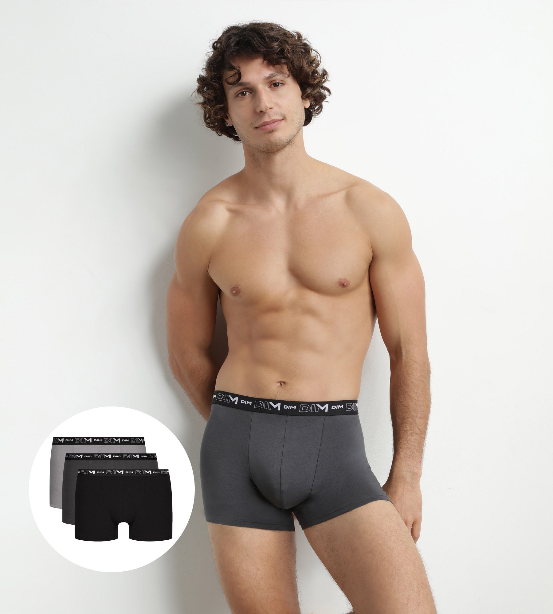 DIM 3er-Pack Herren-Boxershorts aus Stretch-Baumwolle Schwarz/Grau