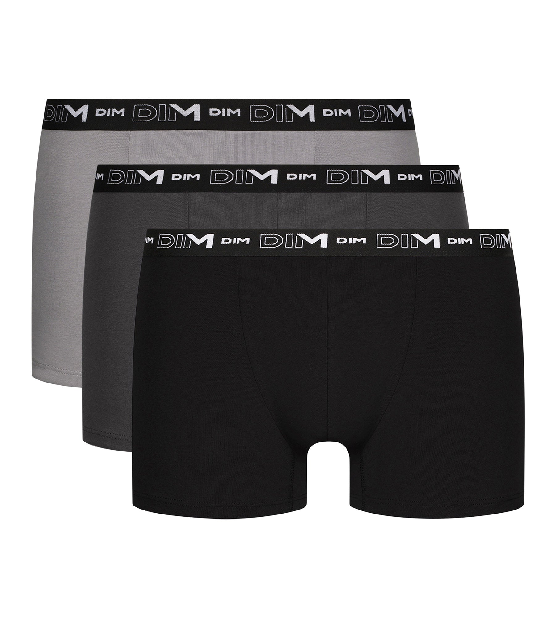 DIM 3er-Pack Herren-Boxershorts aus Stretch-Baumwolle Schwarz/Grau