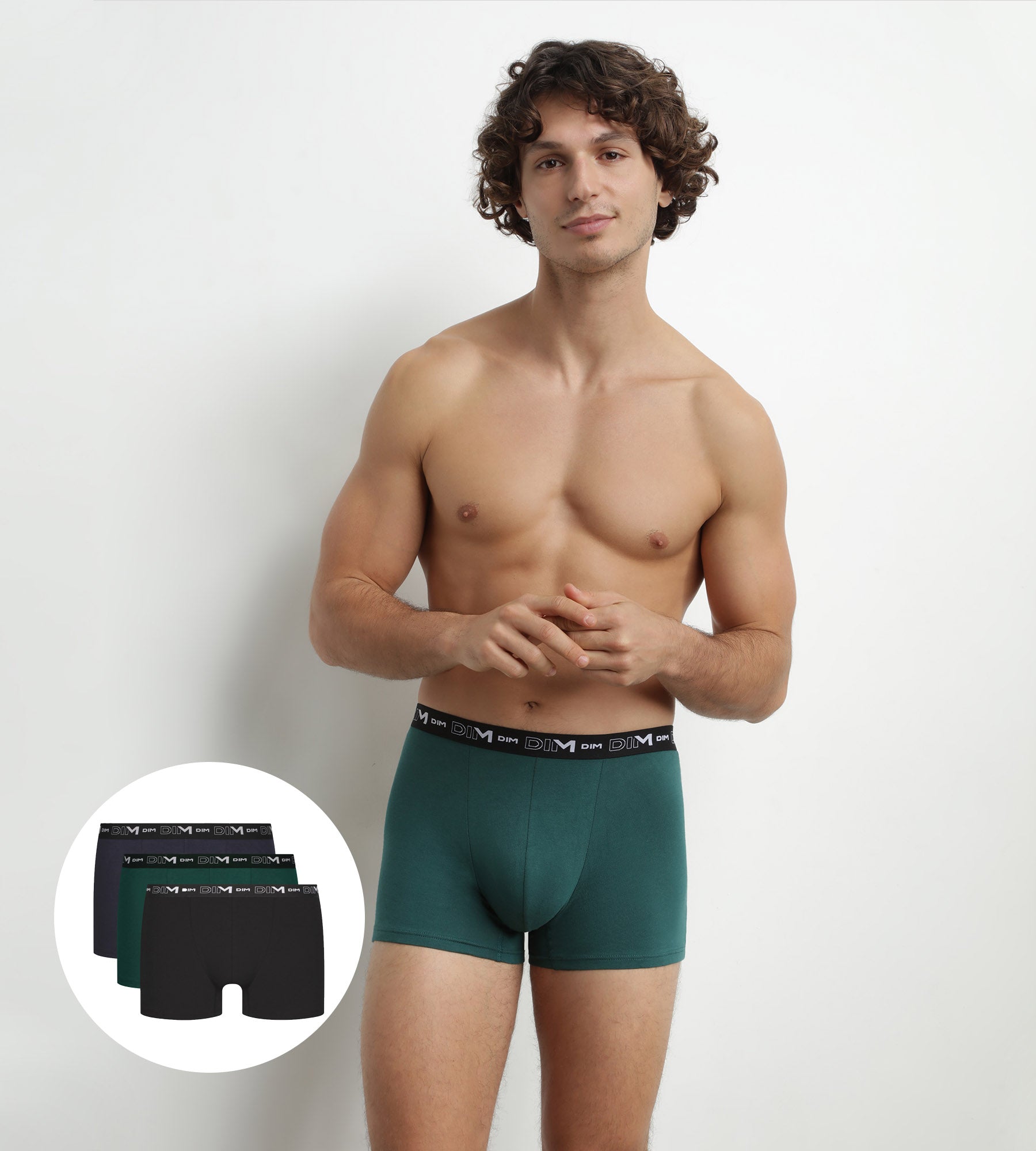 DIM 3er-Pack Herren-Boxershorts aus Stretch-Baumwolle Grün/Blau