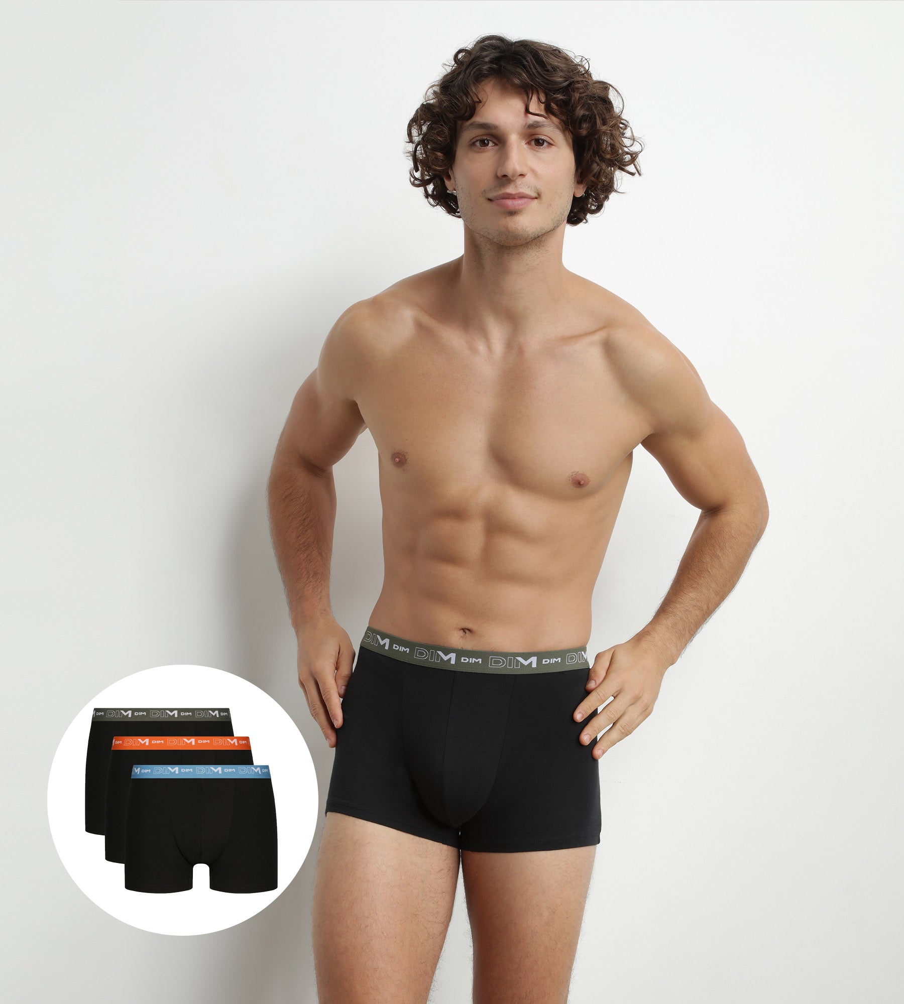 DIM 3er-Pack Herren-Boxershorts aus Stretch-Baumwolle Blau/Orange