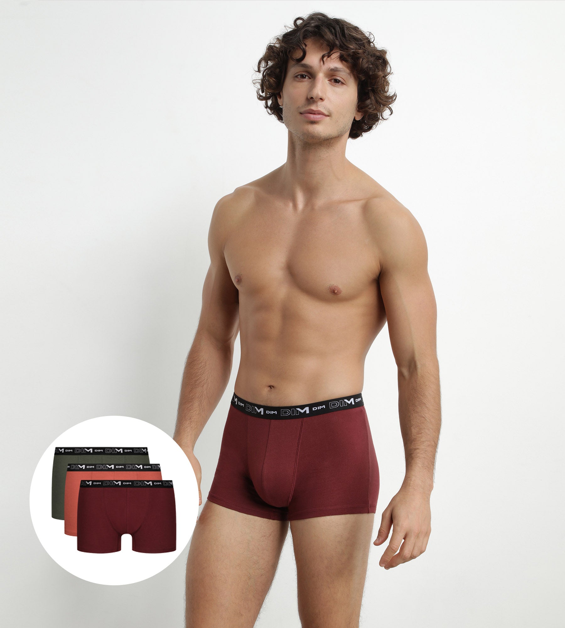 DIM 3er-Pack Herren-Boxershorts aus Stretch-Baumwolle Rot/Grün
