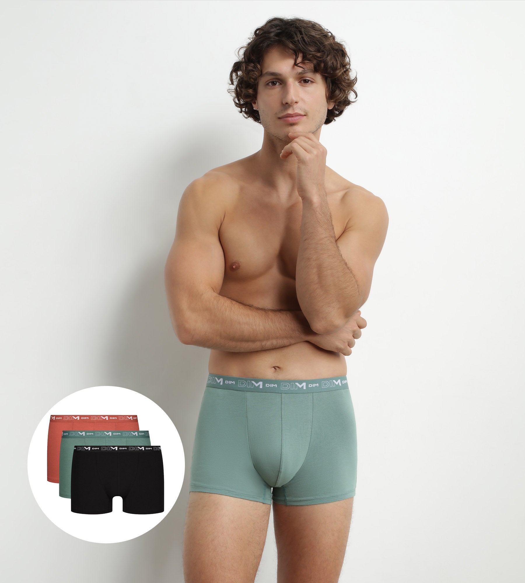 DIM 3er-Pack Herren-Boxershorts aus Stretch-Baumwolle Schwarz/Grün