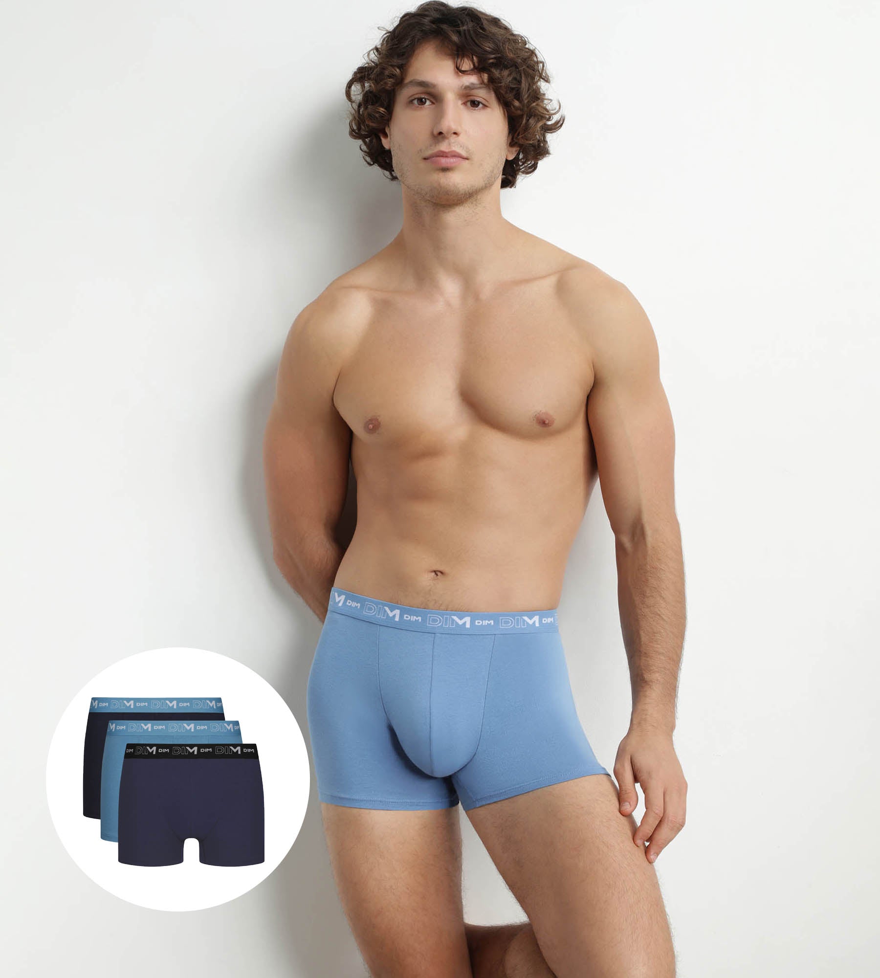 DIM 3er-Pack Herren-Boxershorts Blau Riviera Denim/Schwarz aus Stretch-Baumwolle