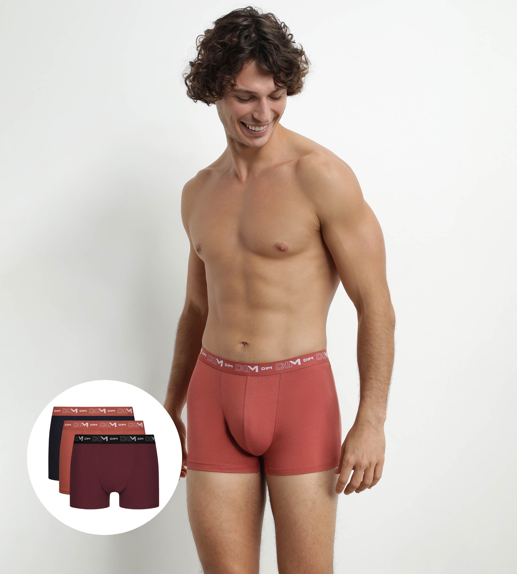 DIM 3er-Pack Herren-Boxershorts Schwarz/Braun Terracotta meliert aus Stretch-Baumwolle