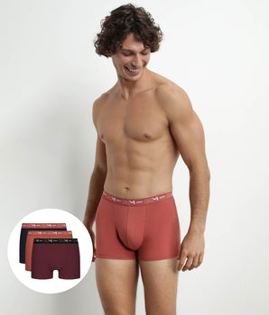 3er-Pack Herren-Boxershorts Schwarz/Braun Terracotta meliert aus Stretch-Baumwolle