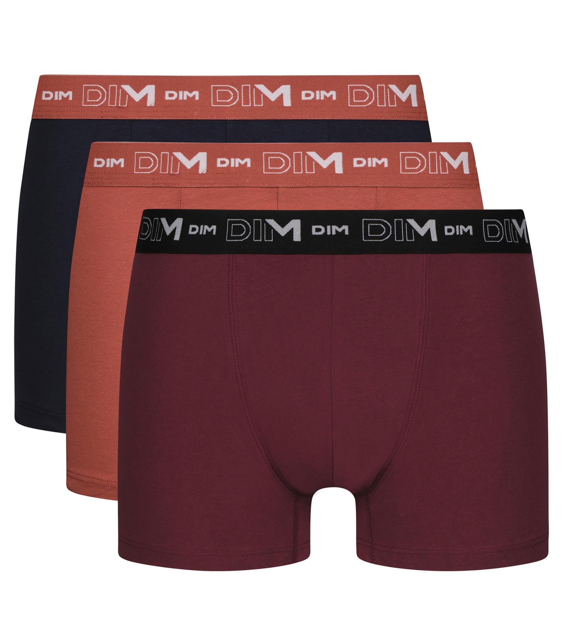 DIM 3er-Pack Herren-Boxershorts Schwarz/Braun Terracotta meliert aus Stretch-Baumwolle
