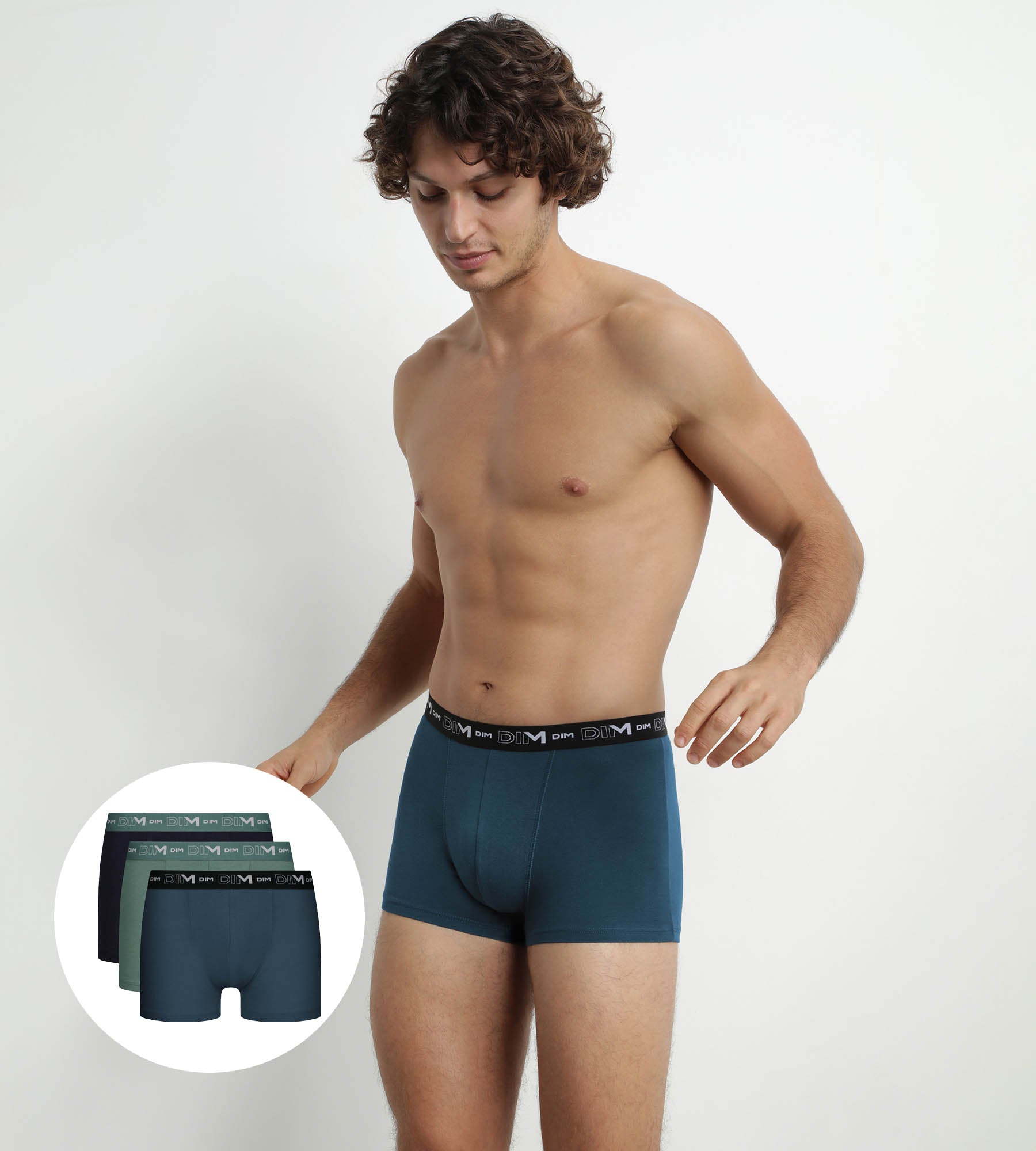 DIM 3er-Pack Herren-Boxershorts Schwarz/Grün/Blau aus Stretch-Baumwolle