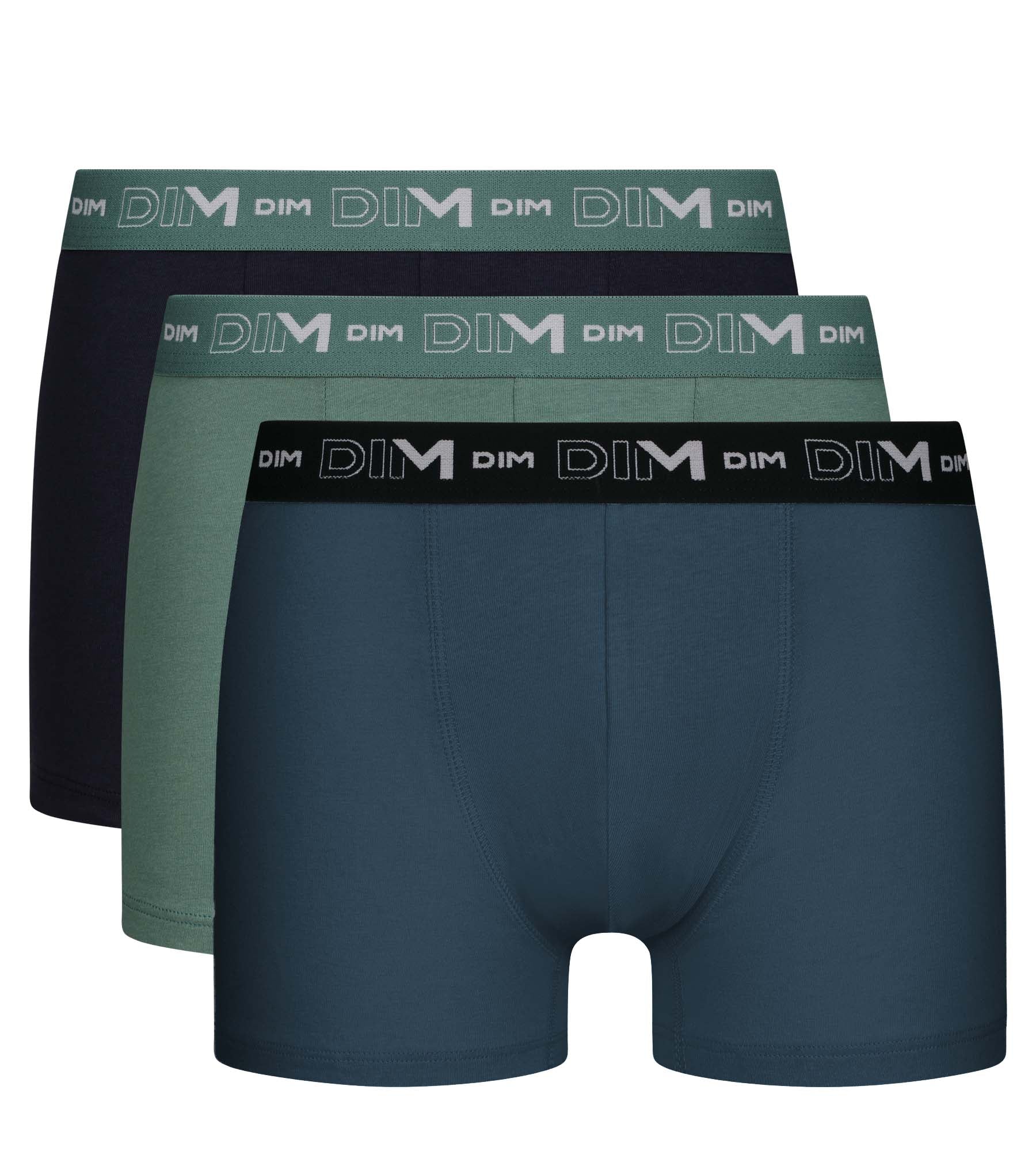 DIM 3er-Pack Herren-Boxershorts Schwarz/Grün/Blau aus Stretch-Baumwolle