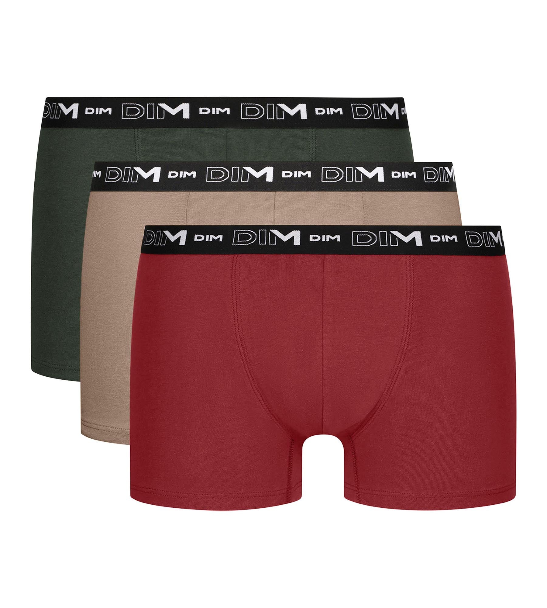 DIM 3er-Pack Herren-Boxershorts Grün Beige Rot Baumwolle Stretch