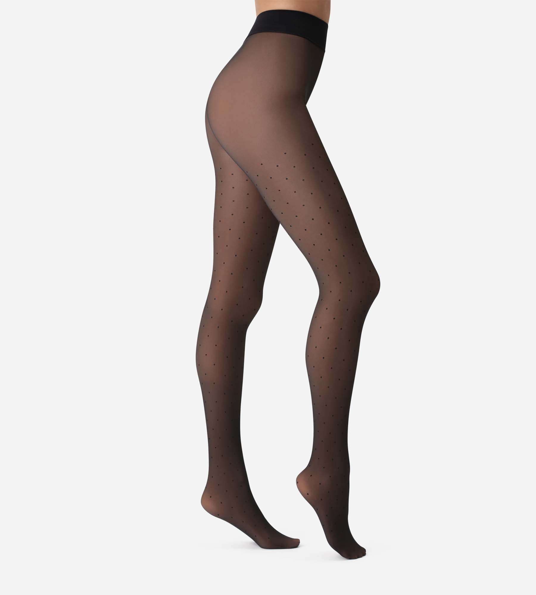 DIM Warme Strumpfhose mit transparentem Effekt schwarz mit Punkten Thermo