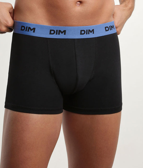DIM 3er-Pack schwarze Baumwoll-Boxershorts mit Jacquardbund in gelb/lila/grau - Mix & Colors