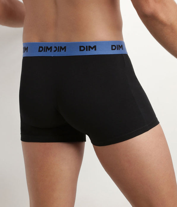 DIM 3er-Pack schwarze Baumwoll-Boxershorts mit Jacquardbund in gelb/lila/grau - Mix & Colors
