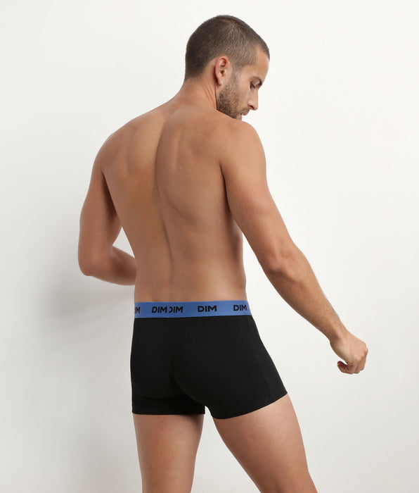DIM 3er-Pack schwarze Baumwoll-Boxershorts mit Jacquardbund in gelb/lila/grau - Mix & Colors