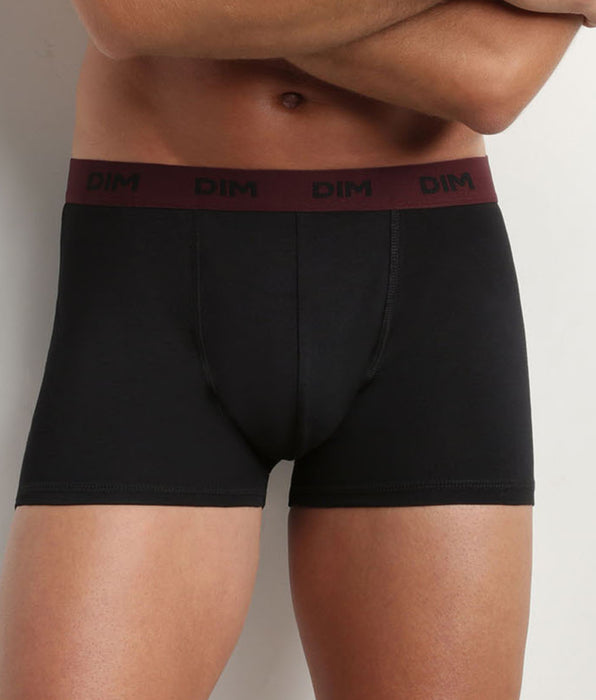 DIM 3er-Pack schwarze Baumwoll-Boxershorts mit Jacquardbund in hellblau/ultramarin/bordeaux - Mix & Colors