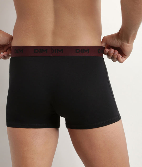 DIM 3er-Pack schwarze Baumwoll-Boxershorts mit Jacquardbund in hellblau/ultramarin/bordeaux - Mix & Colors